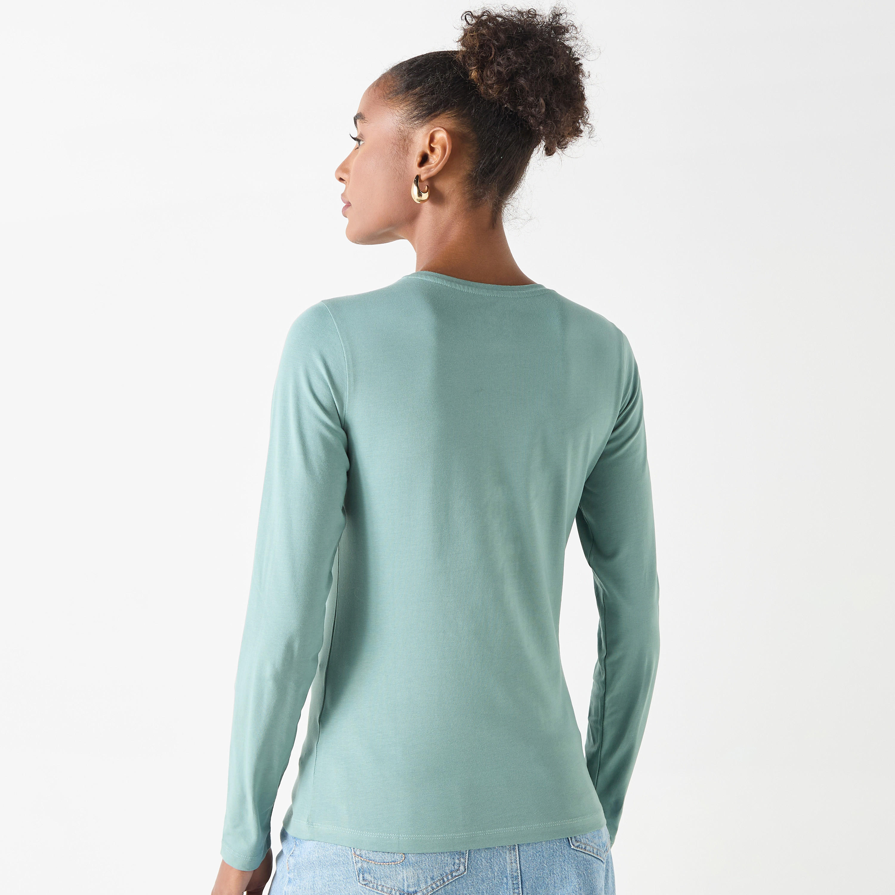 Crew Neck T-shirt with Long Sleeves-women-clothing-tshirts-image-7