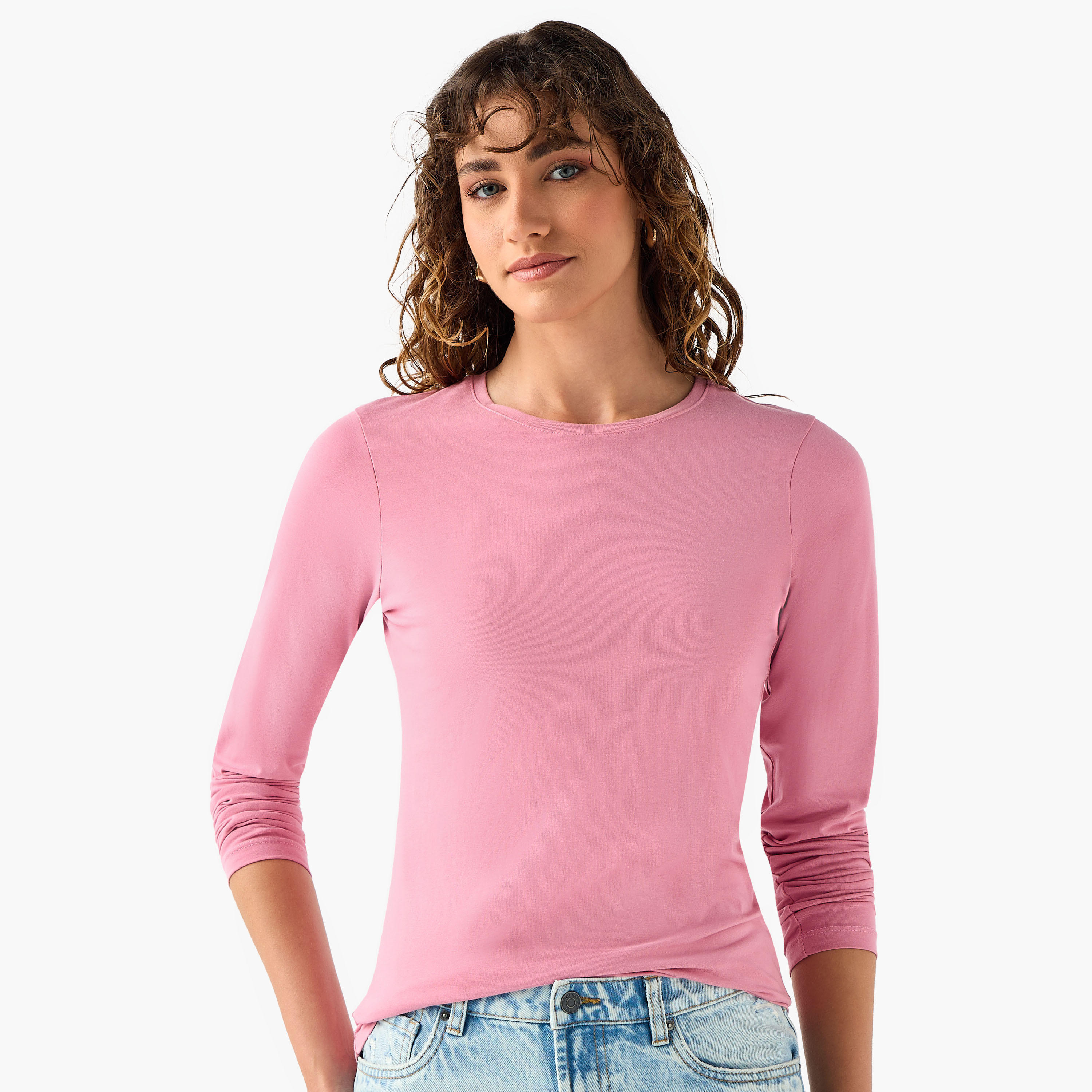 Crew Neck T-shirt with Long Sleeves-women-clothing-tshirts-image-13
