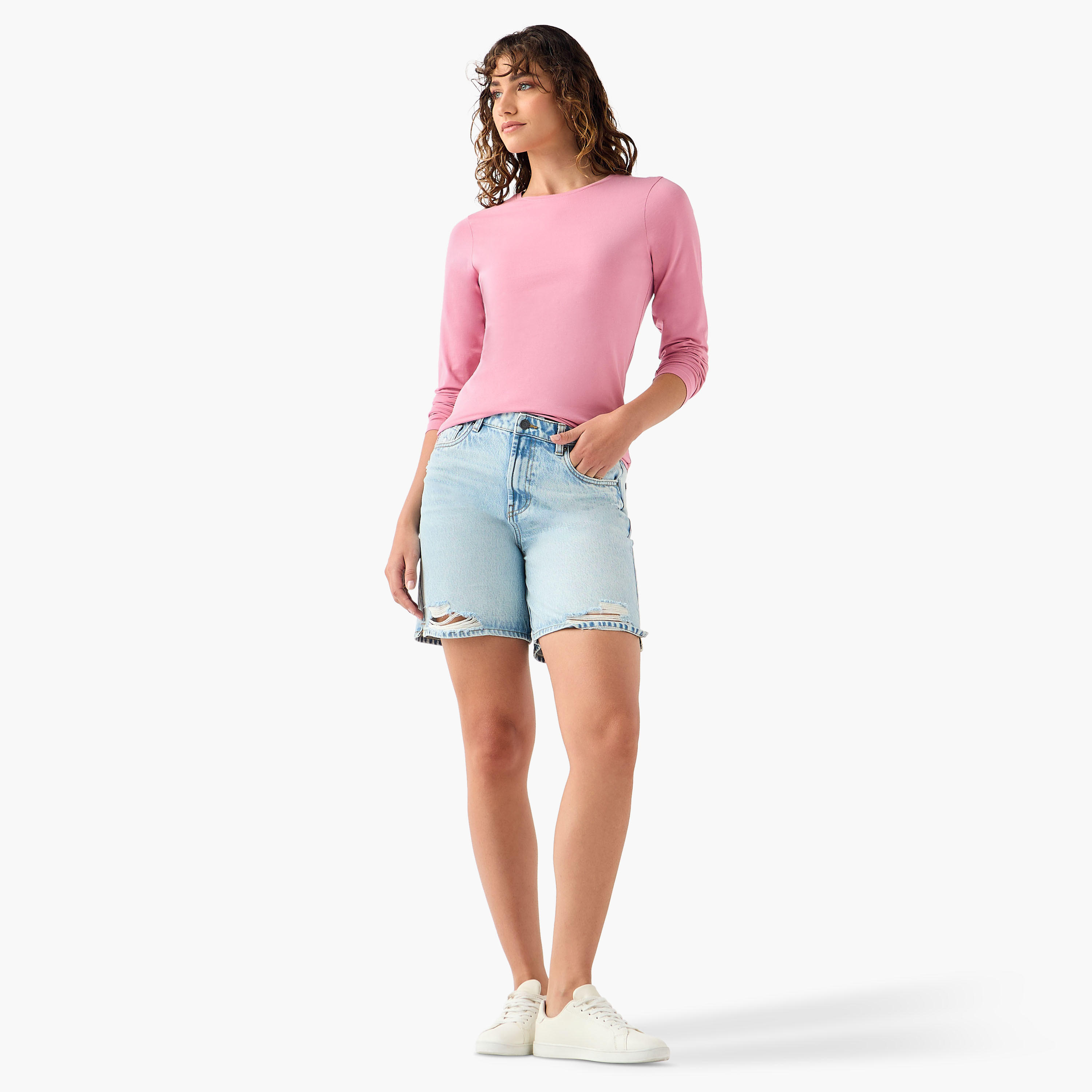Crew Neck T-shirt with Long Sleeves-women-clothing-tshirts-image-14