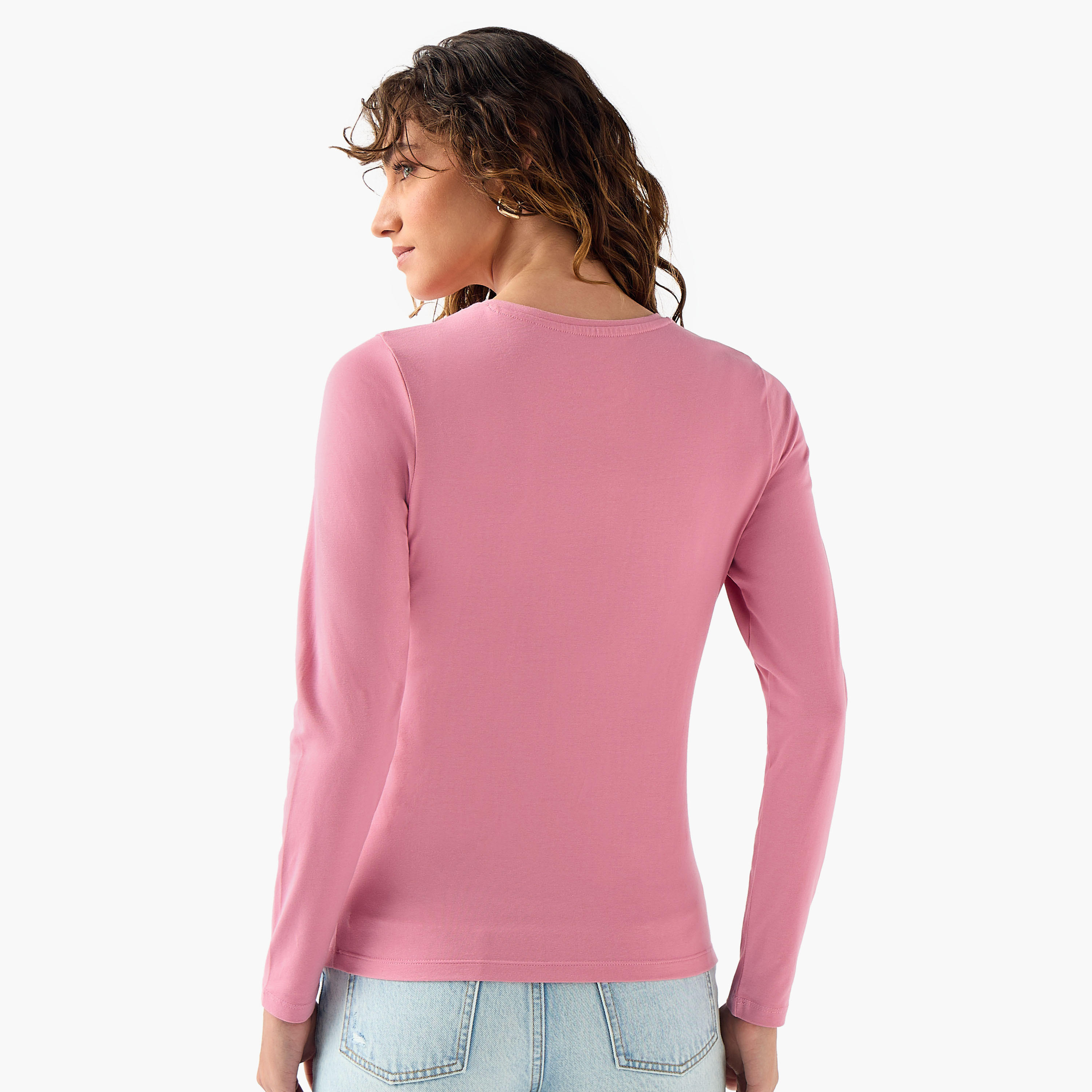 Crew Neck T-shirt with Long Sleeves-women-clothing-tshirts-image-15