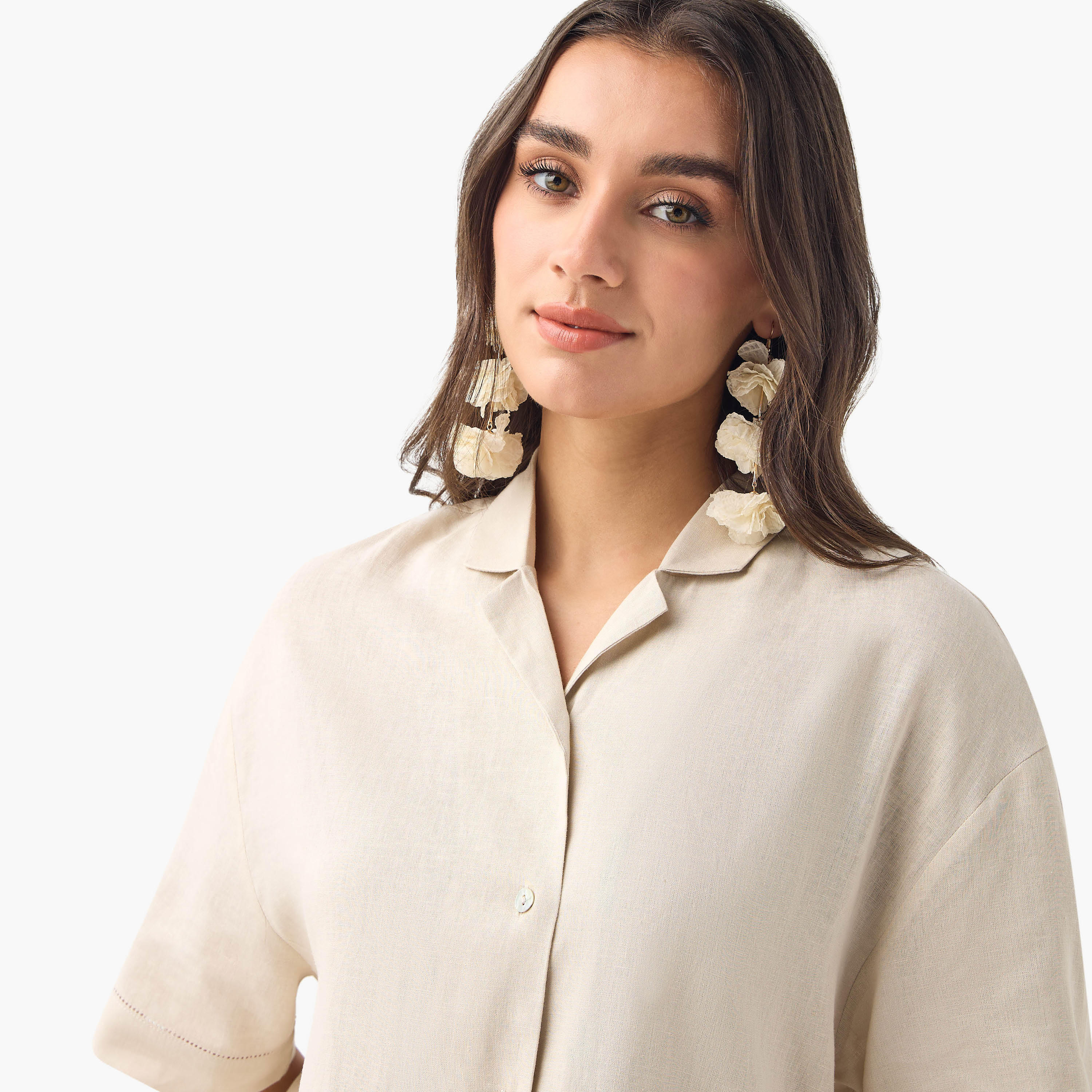 قميص من مزيج الكتان بقصّة عادية وأكمام قصيرة -women-clothing-shirtsandblouses-shirts-image-4