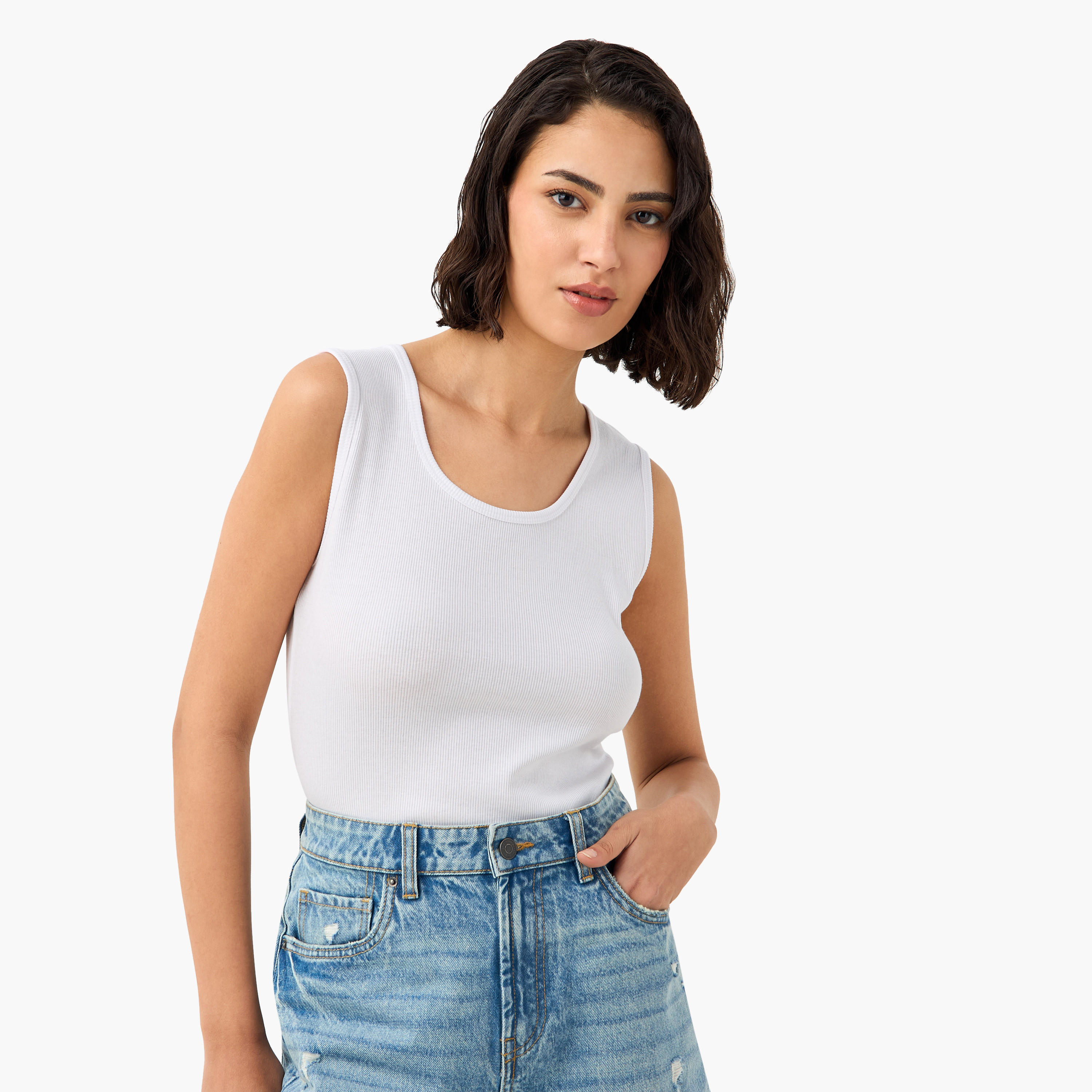Ribbed Round Neck Sleeveless Tank Top-women-clothing-tshirts-image-11