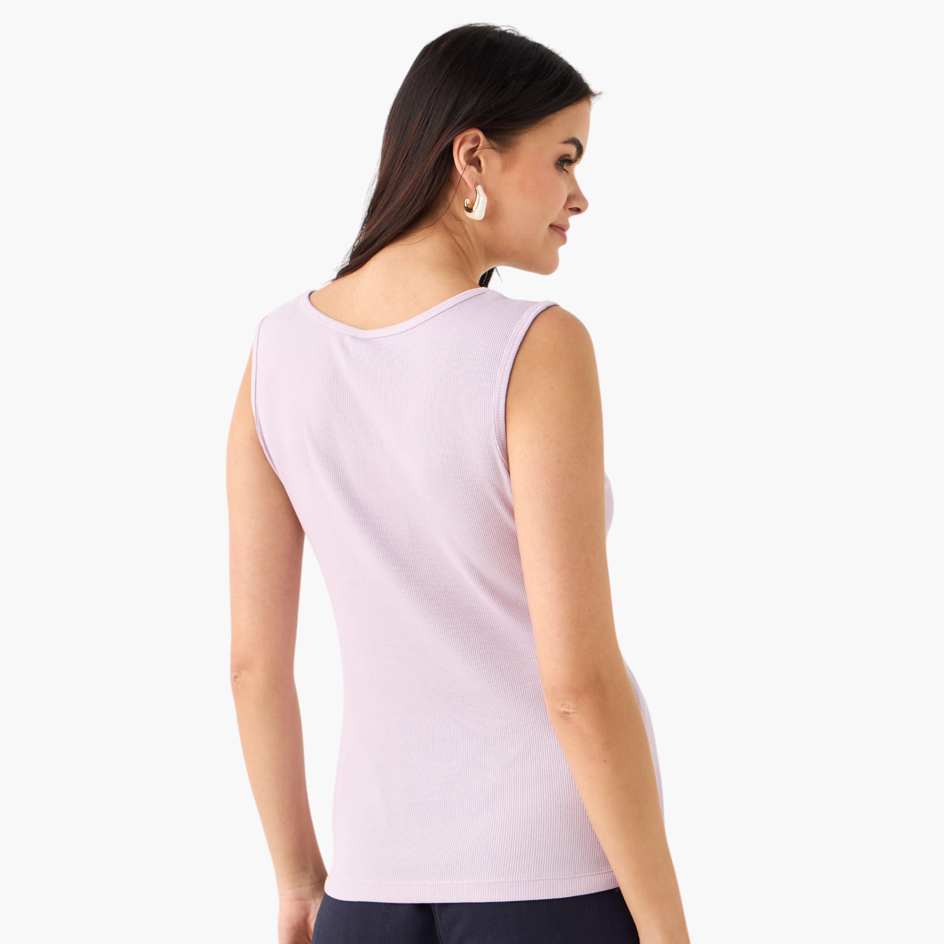 Ribbed Round Neck Sleeveless Tank Top-women-clothing-tshirts-image-3