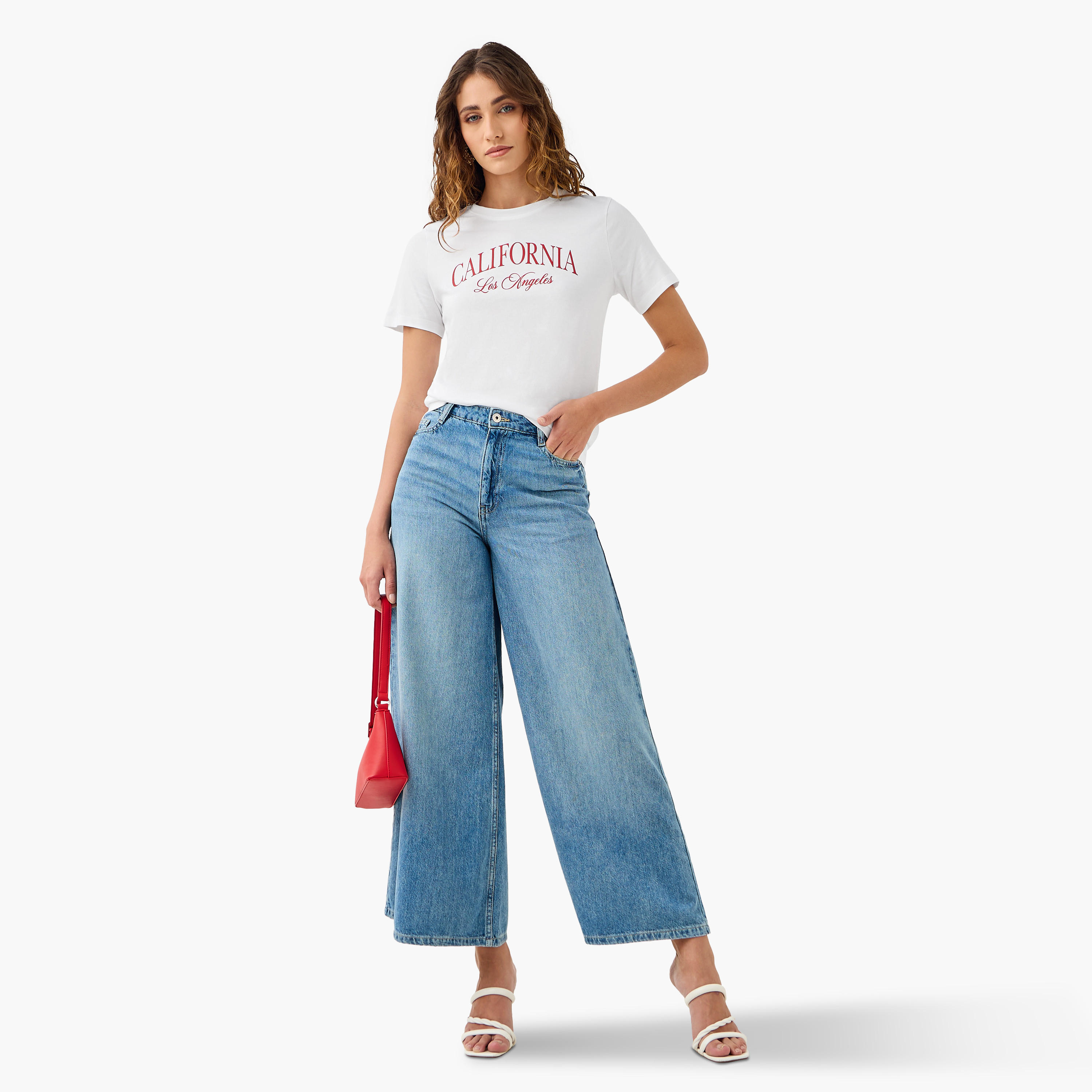 Typographic Print Cotton T-shirt with Crew Neck and Short Sleeves-women-clothing-tshirts-image-2