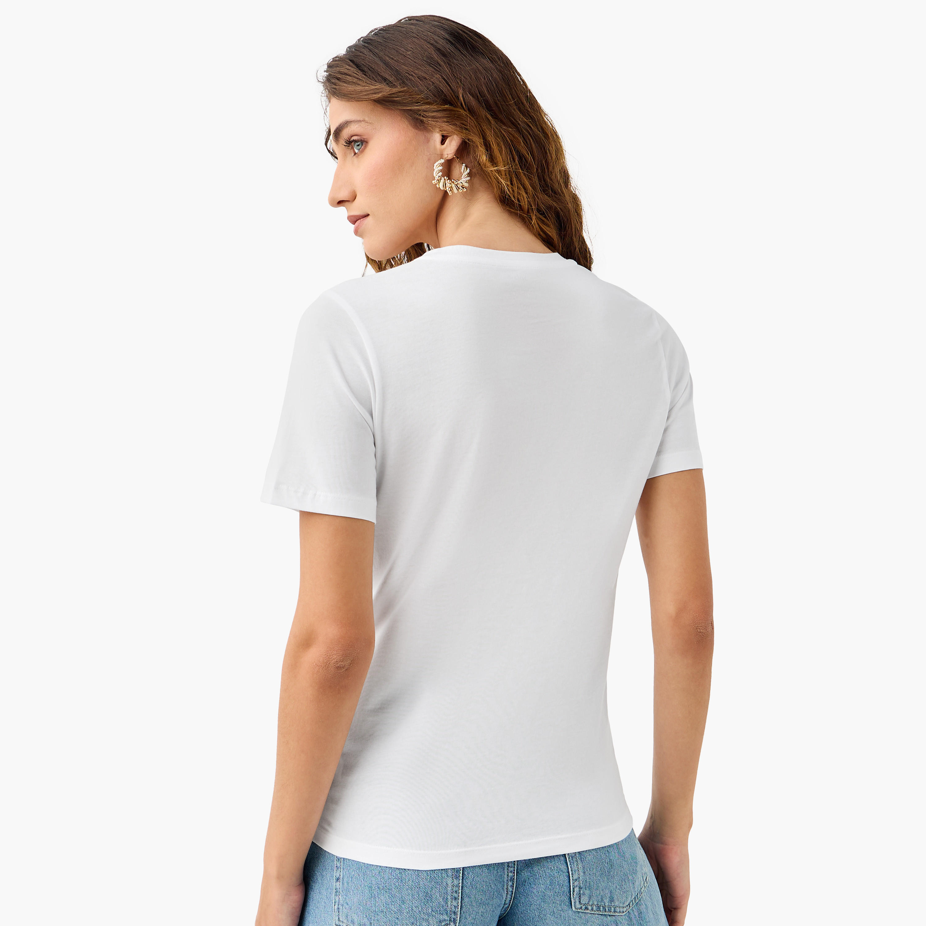 Typographic Print Cotton T-shirt with Crew Neck and Short Sleeves-women-clothing-tshirts-image-3