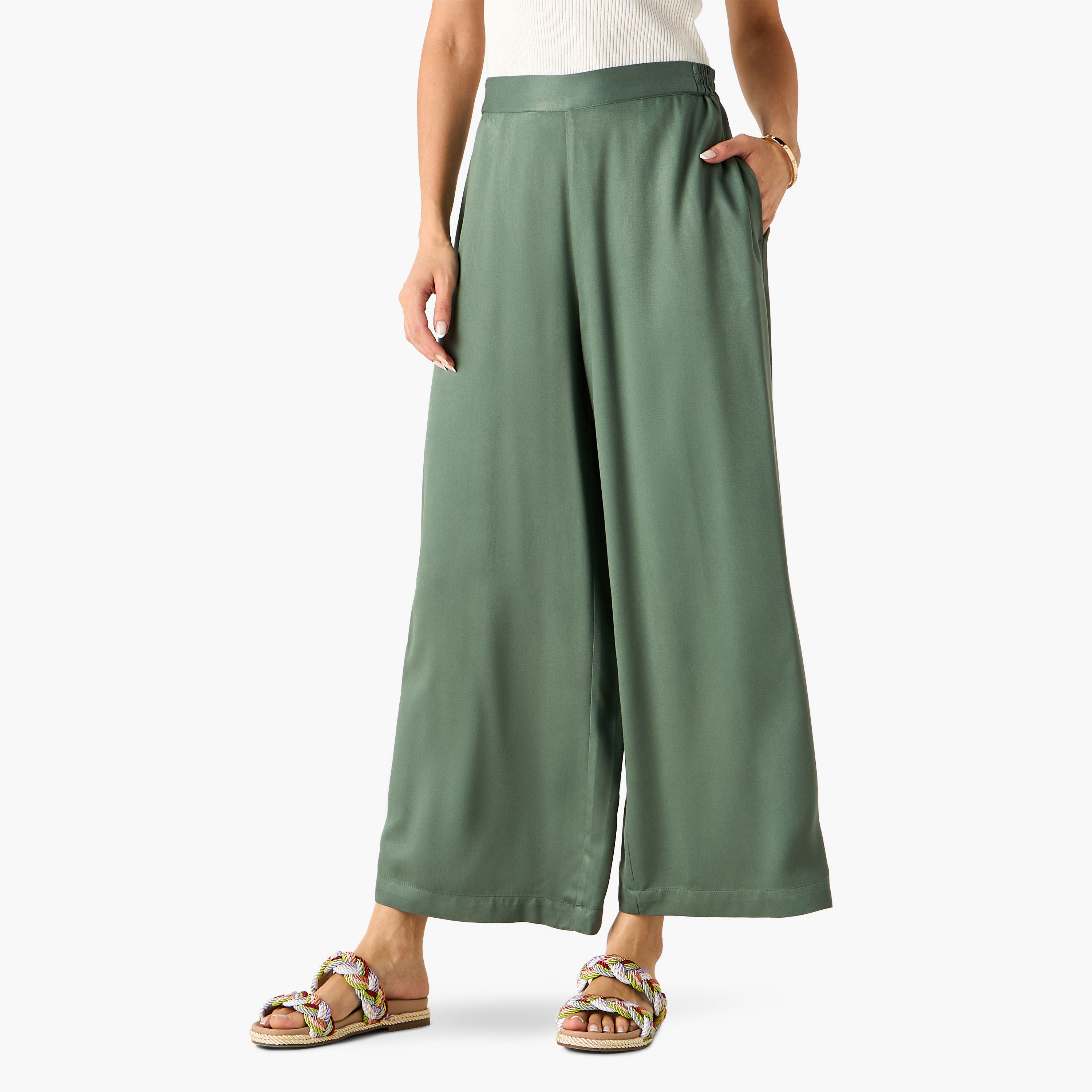 Wide Leg Flexi Waist Palazzo Pants with Pockets-women-clothing-bottoms-trousers-image-1