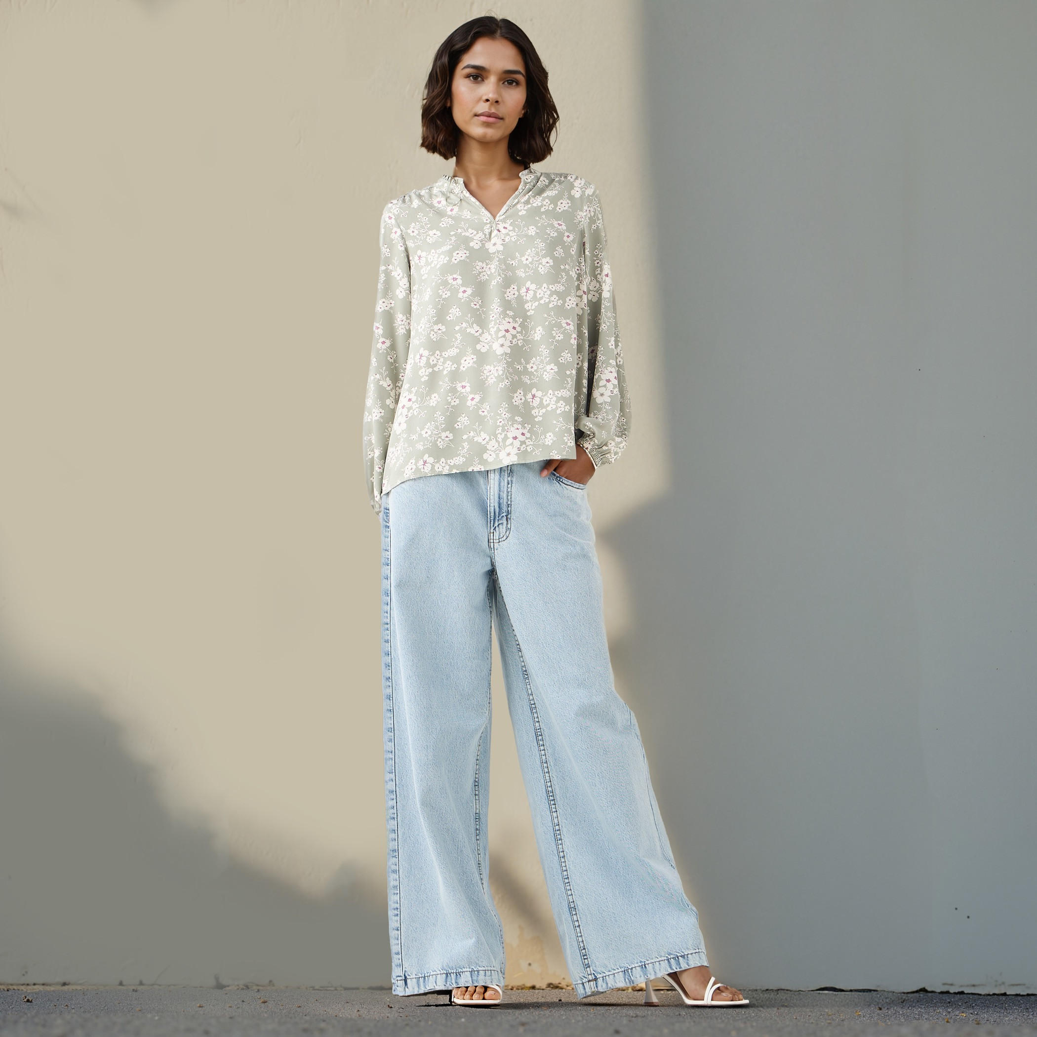 Floral Print Viscose Top with Mandarin Collar and Long Sleeves-women-clothing-shirtsandblouses-blouses-image-2