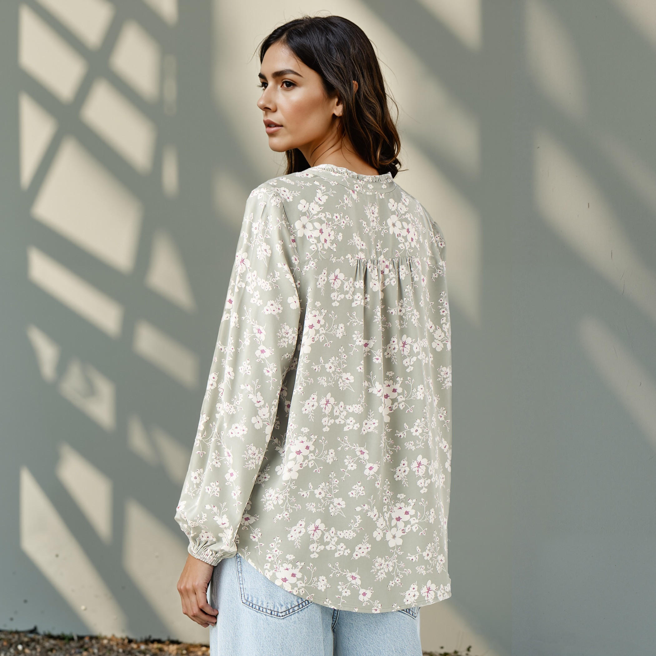 Floral Print Viscose Top with Mandarin Collar and Long Sleeves-women-clothing-shirtsandblouses-blouses-image-3