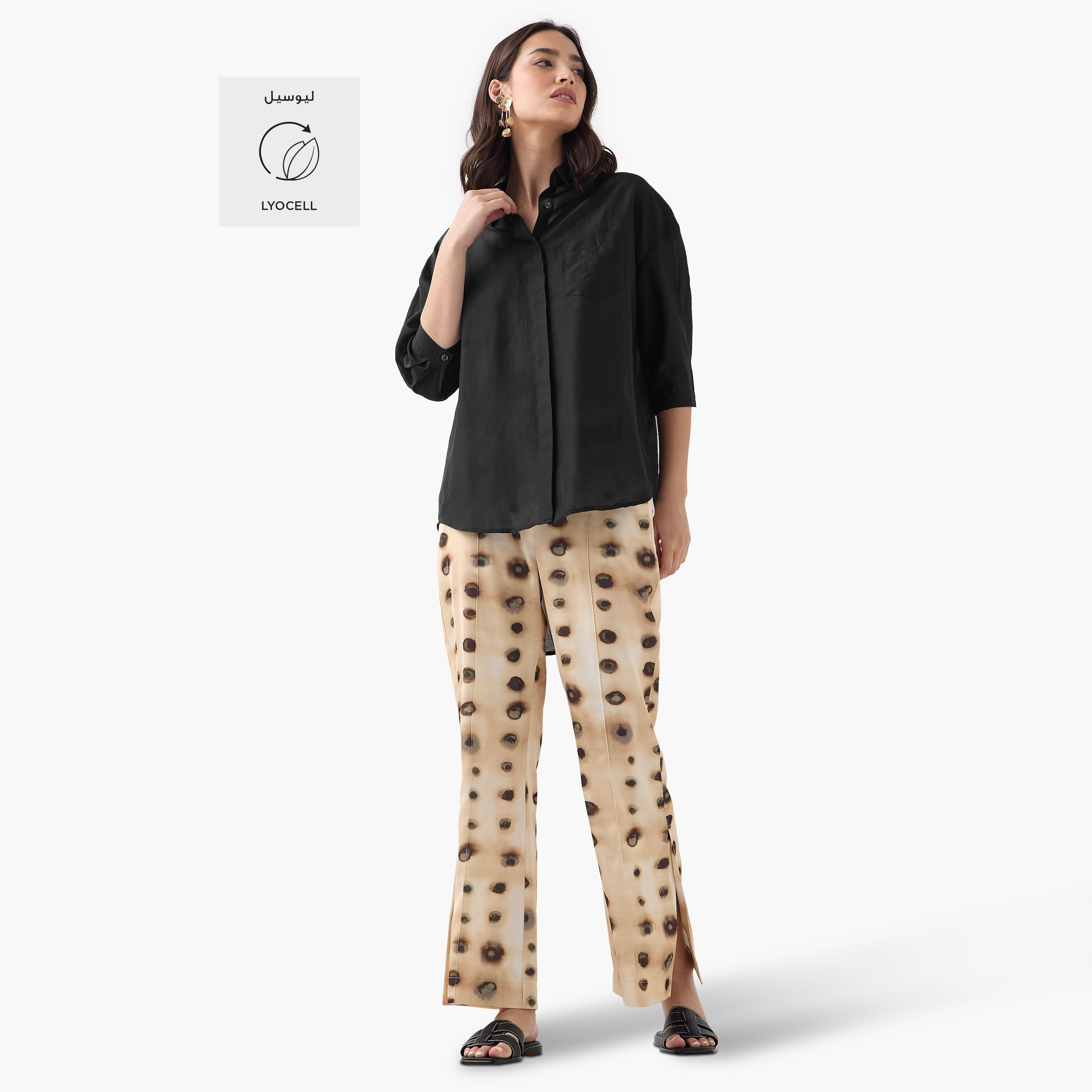 قميص بقصّة مريحة وأكمام 3/4 وحواف غير متساوية-women-clothing-shirtsandblouses-shirts-image-2