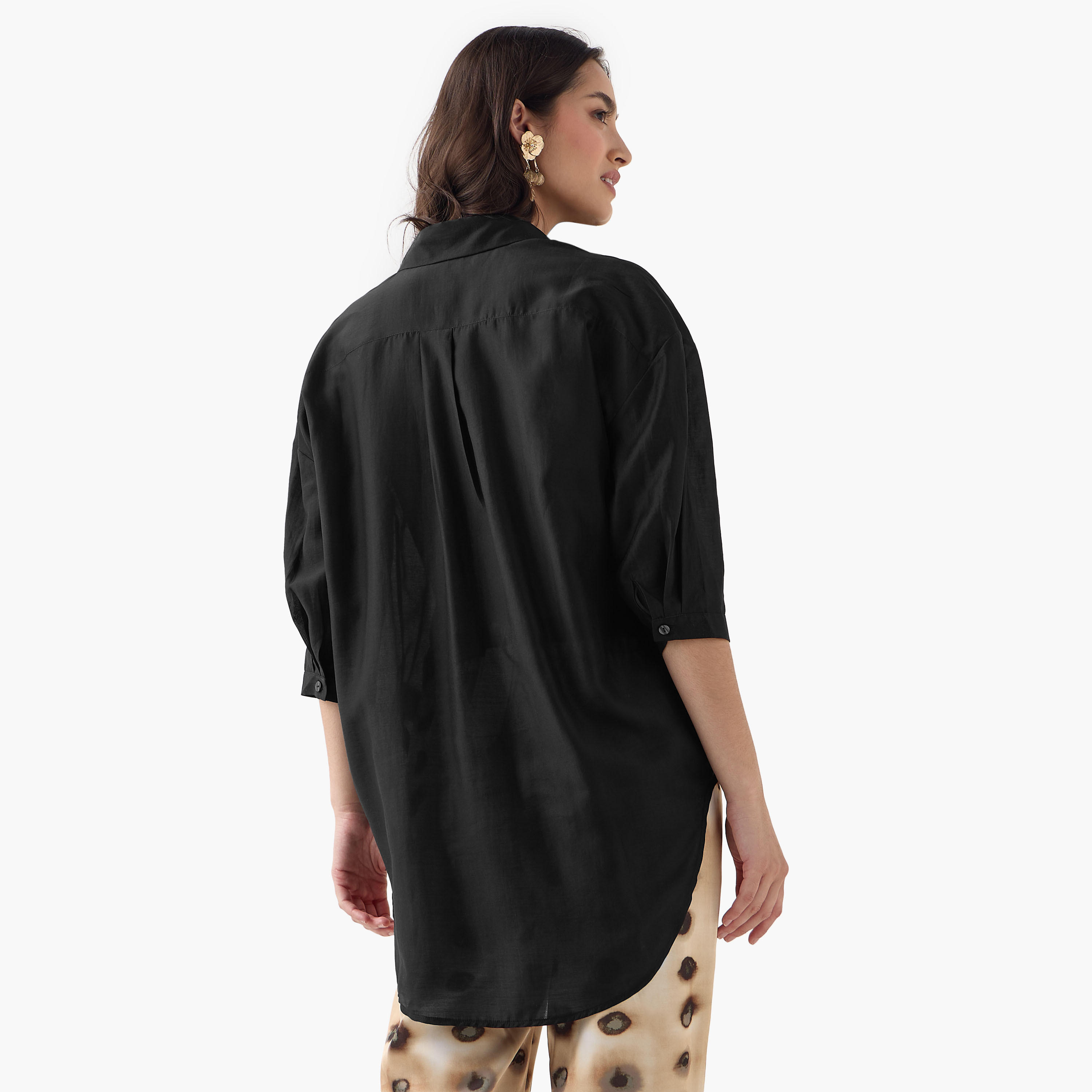 قميص بقصّة مريحة وأكمام 3/4 وحواف غير متساوية-women-clothing-shirtsandblouses-shirts-image-3