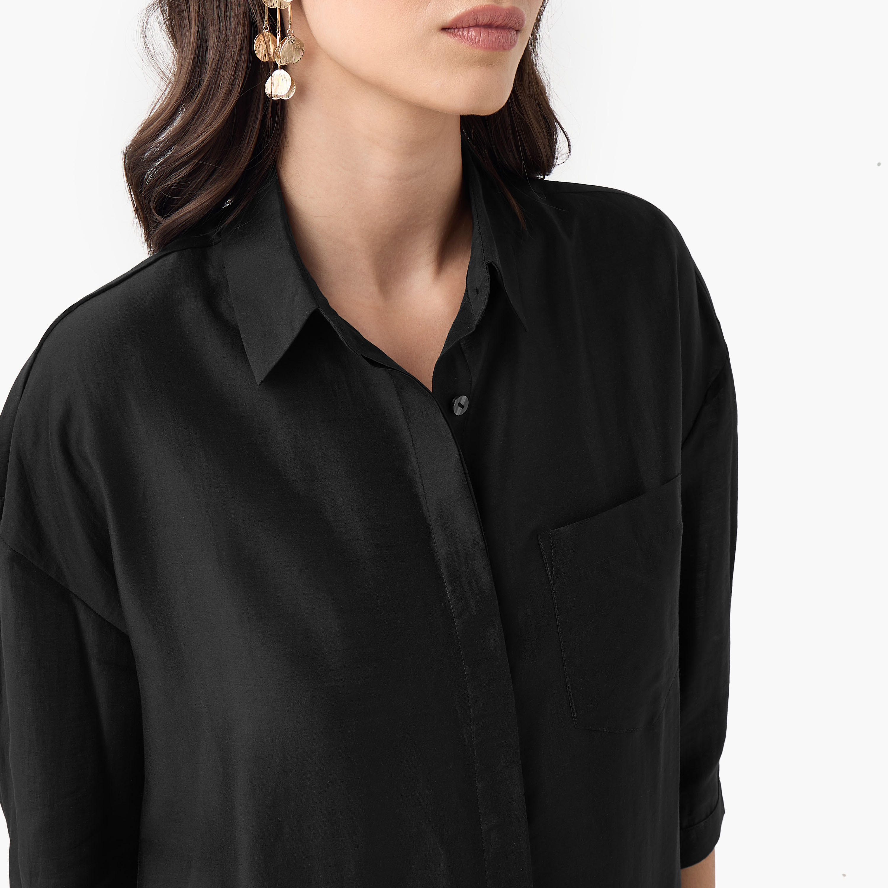 قميص بقصّة مريحة وأكمام 3/4 وحواف غير متساوية-women-clothing-shirtsandblouses-shirts-image-4