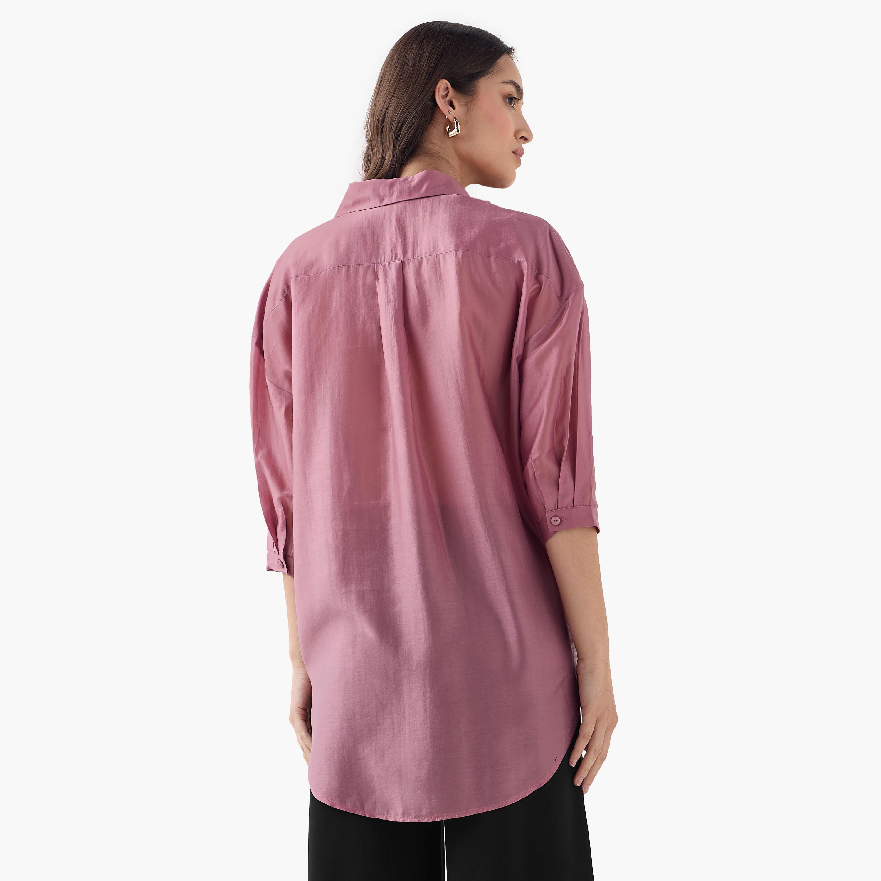 Relaxed Fit High Low Shirt with 3/4 Sleeves-women-clothing-shirtsandblouses-shirts-image-3