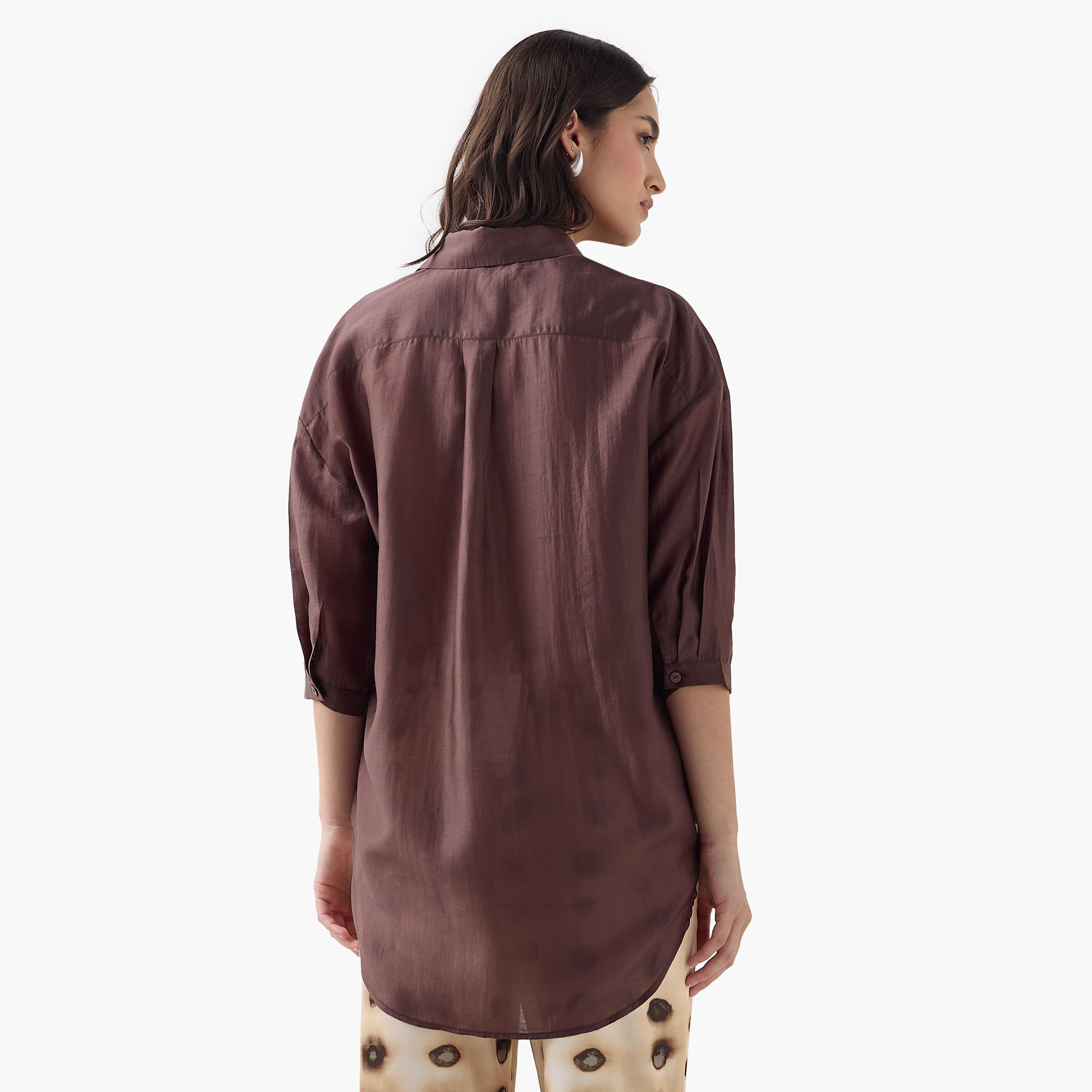 Relaxed Fit High Low Shirt with 3/4 Sleeves-women-clothing-shirtsandblouses-shirts-image-3