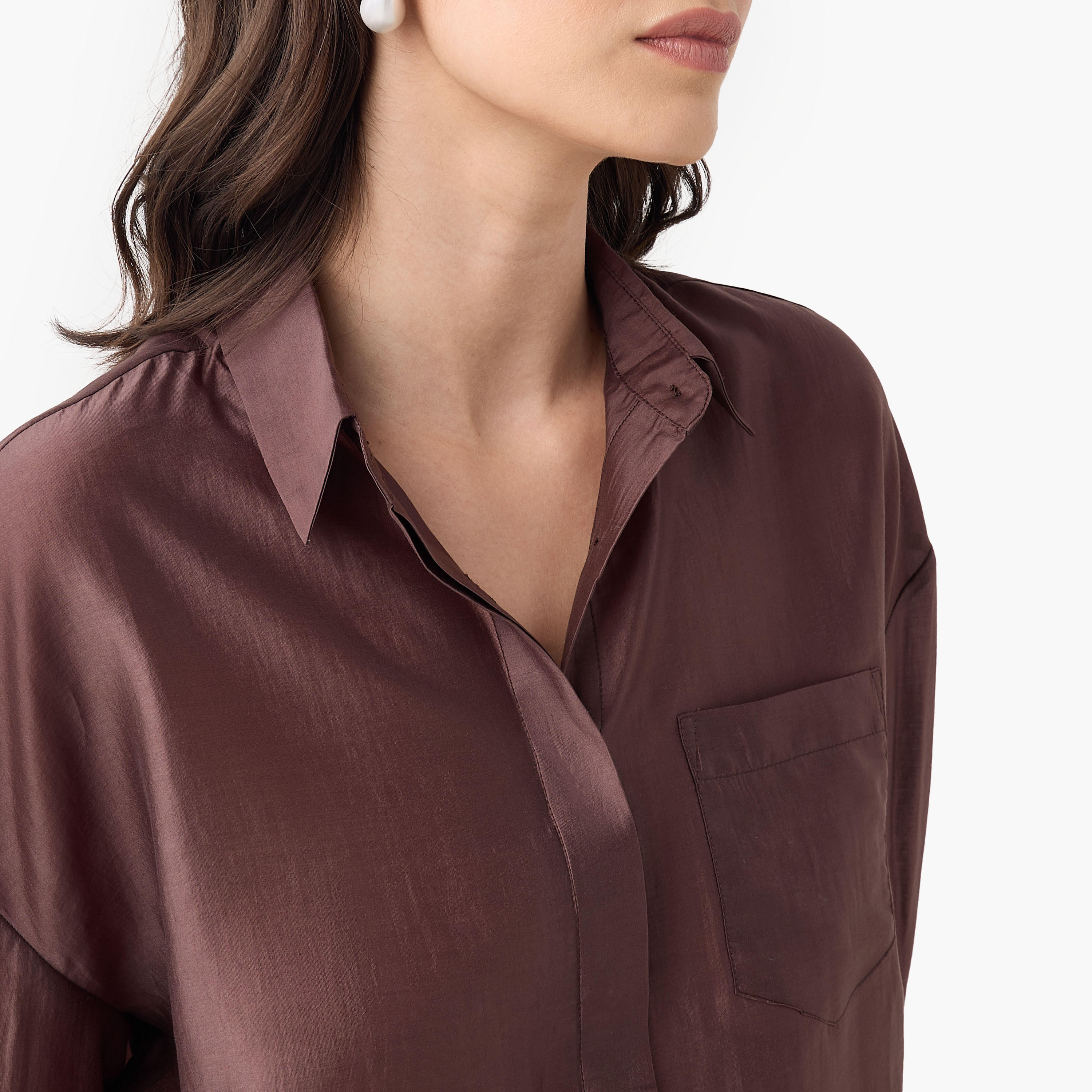 Relaxed Fit High Low Shirt with 3/4 Sleeves-women-clothing-shirtsandblouses-shirts-image-4