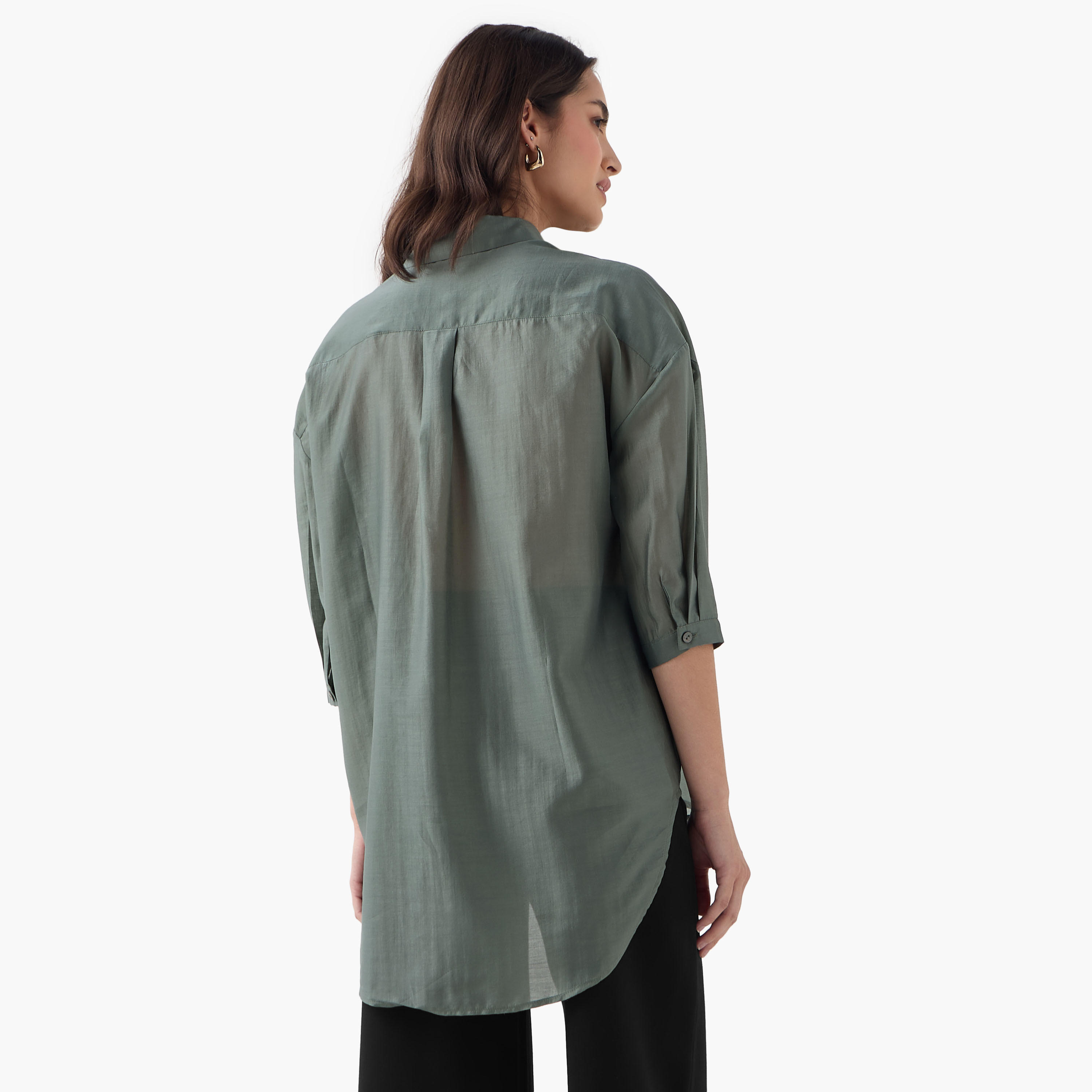 Relaxed Fit High Low Shirt with 3/4 Sleeves-women-clothing-shirtsandblouses-shirts-image-3