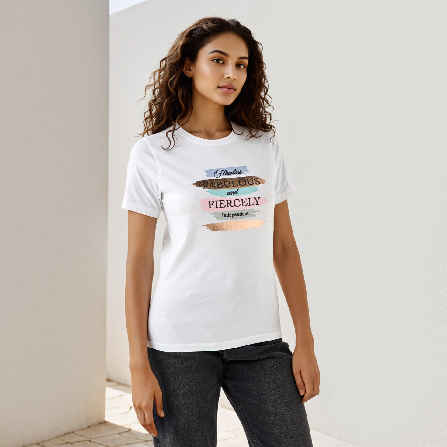 Slogan Print T-shirt-women-clothing-tshirts-image-1