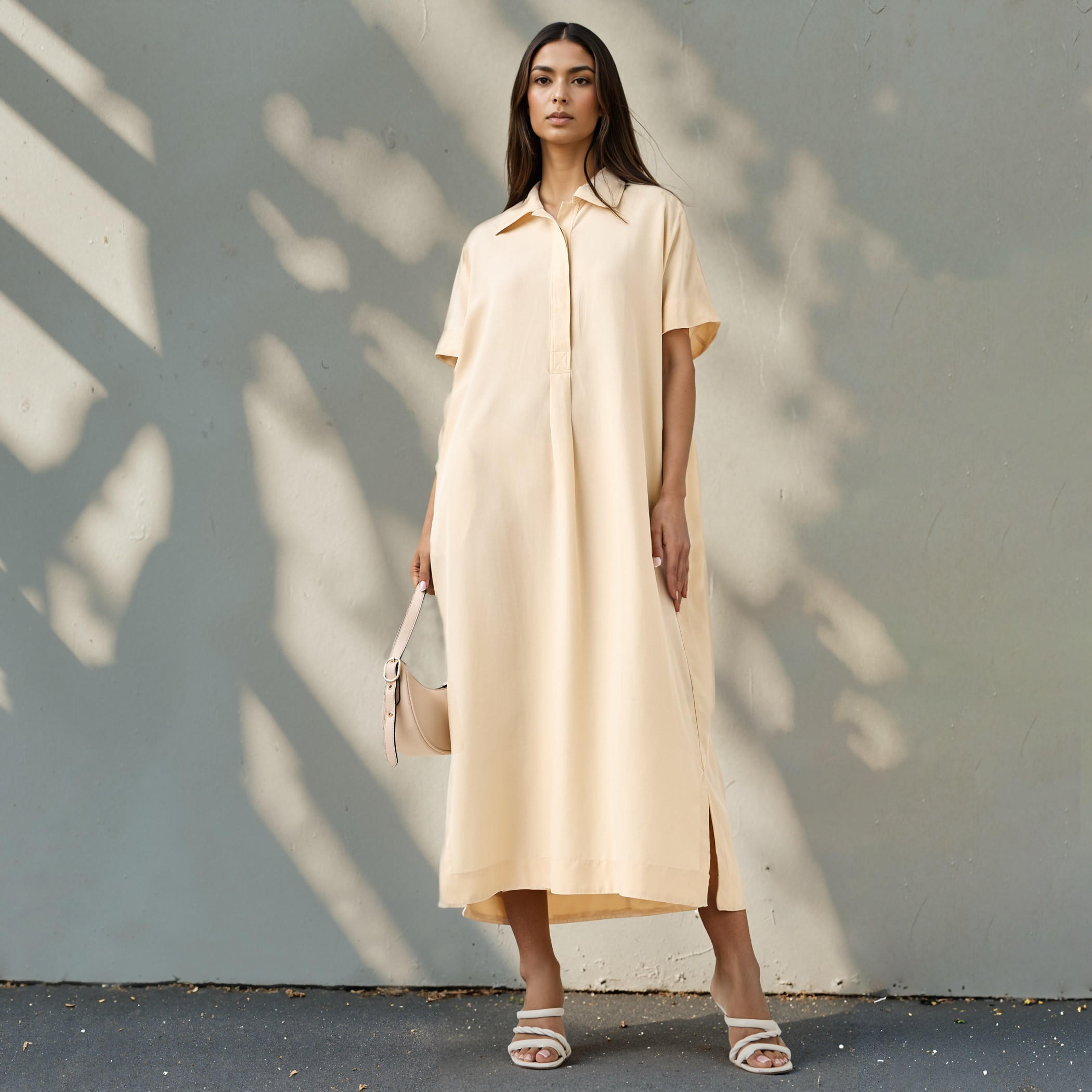 Relaxed Fit Linen Blend Shirt Dress with Pockets and Slits-women-clothing-dresses-image-1