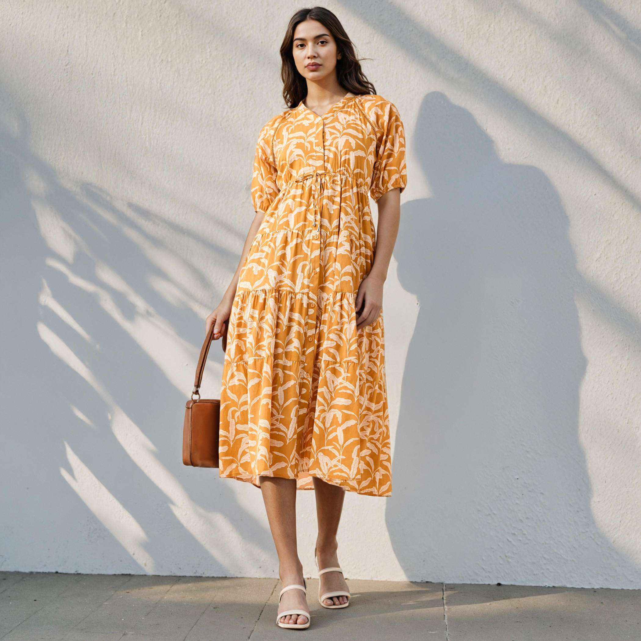 Printed Tiered Lace Insert Dress with Pockets-women-clothing-dresses-image-1