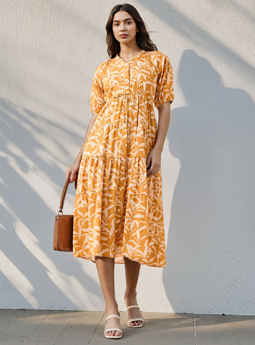 Printed Tiered Lace Insert Dress with Pockets-women-clothing-dresses-image-1