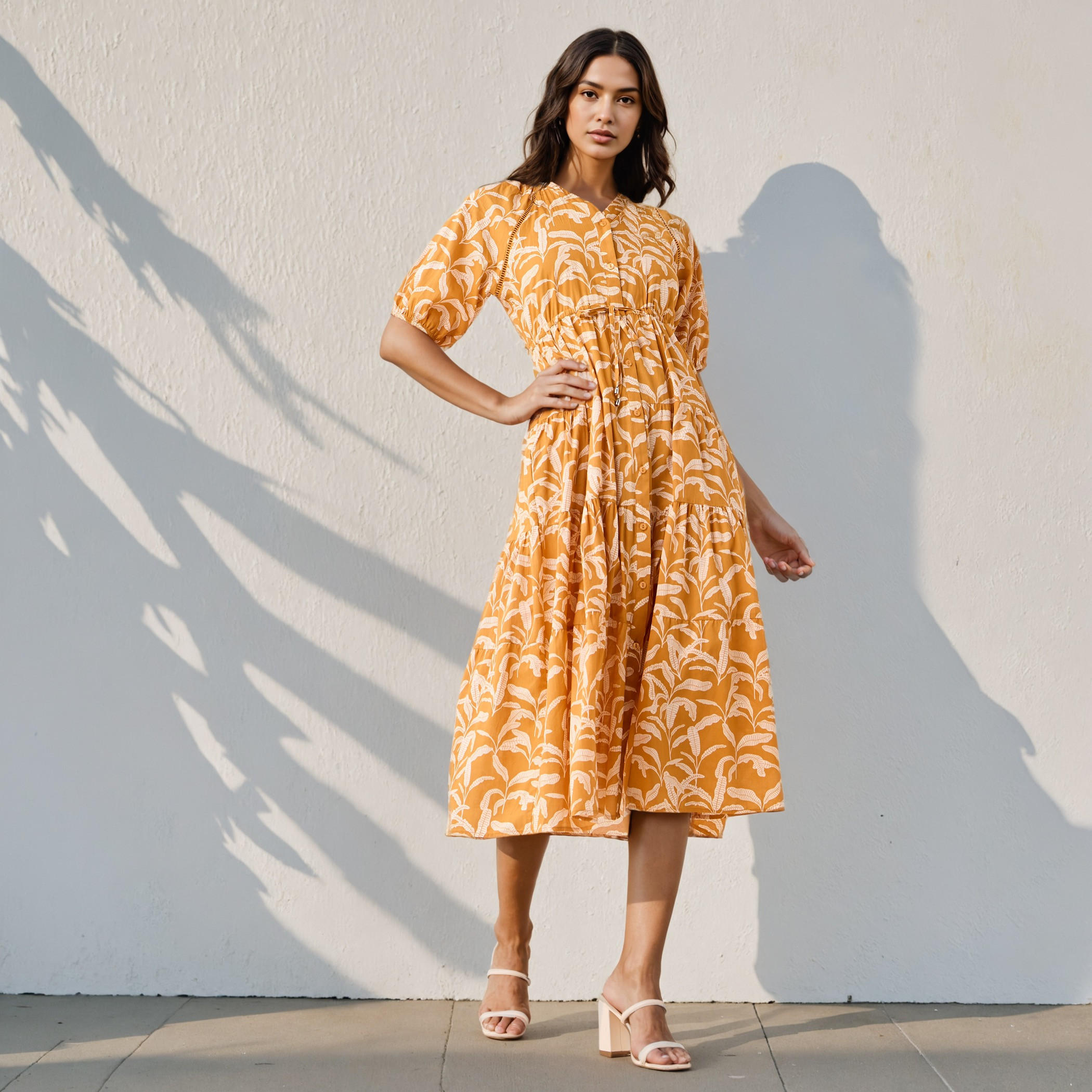 Printed Tiered Lace Insert Dress with Pockets-women-clothing-dresses-image-2