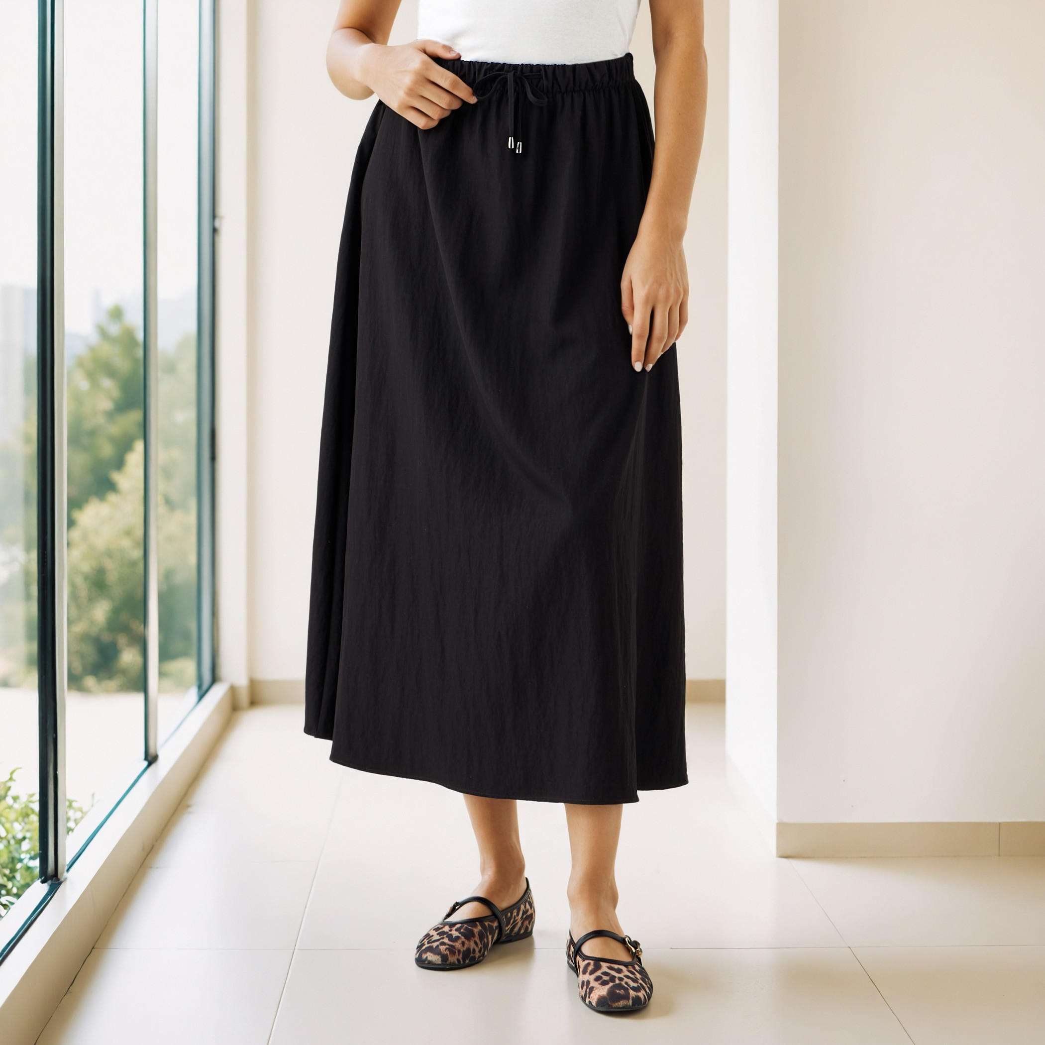 A-line Midi Skirt with Flexi Comfort Drawstring Waistband-women-clothing-bottoms-skirts-image-1