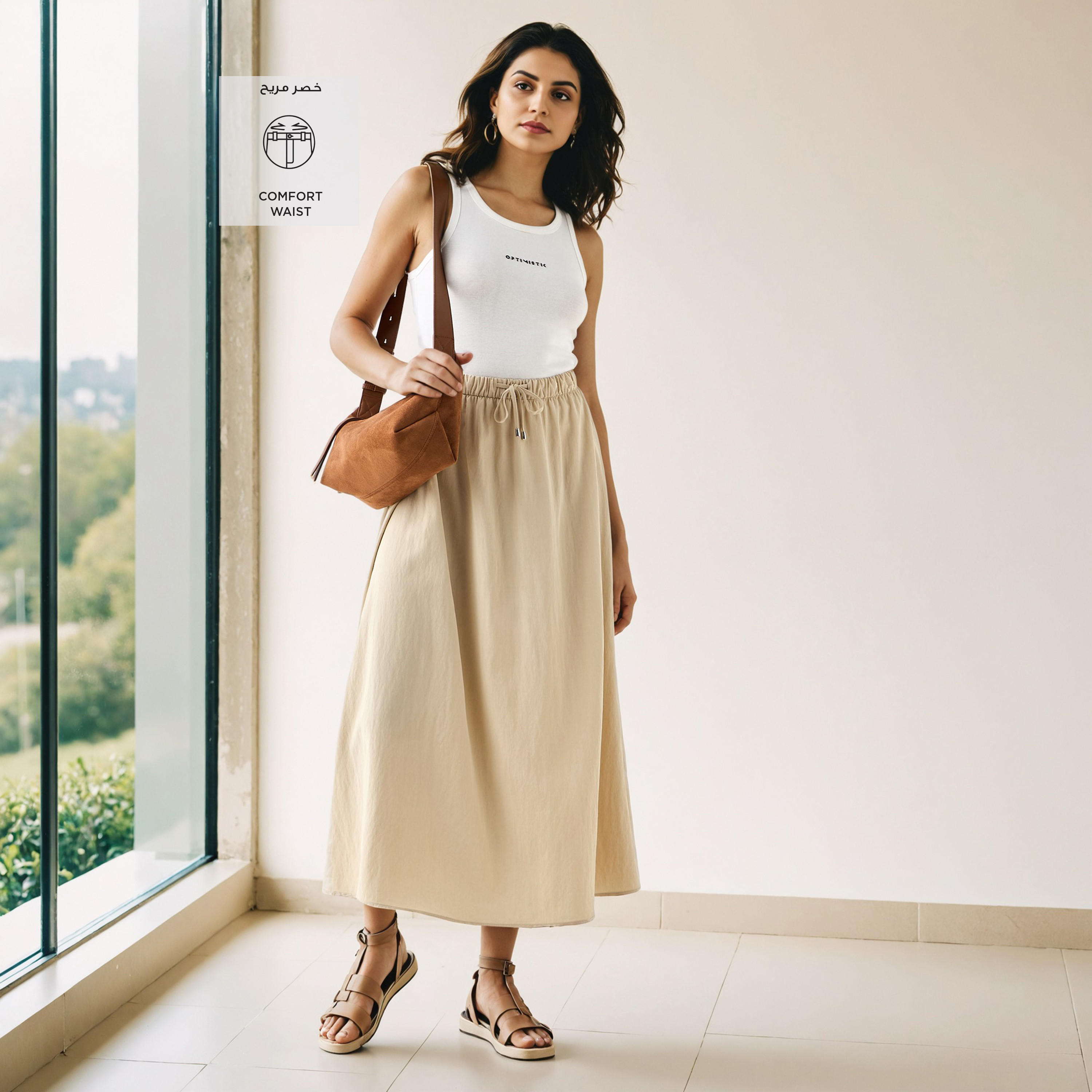 A-line Midi Skirt with Flexi Comfort Drawstring Waistband-women-clothing-bottoms-skirts-image-2