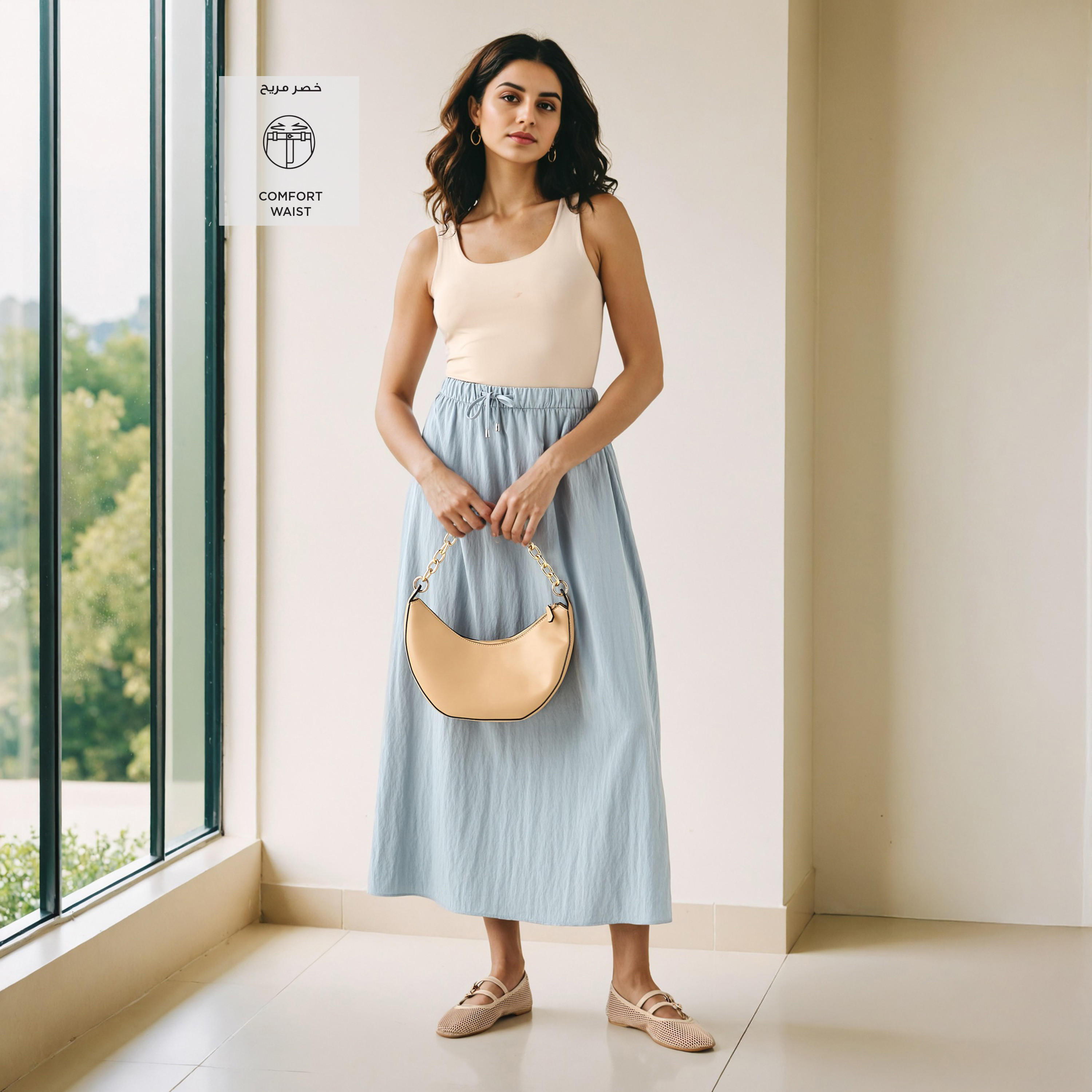 A-line Midi Skirt with Flexi Comfort Drawstring Waistband-women-clothing-bottoms-skirts-image-2