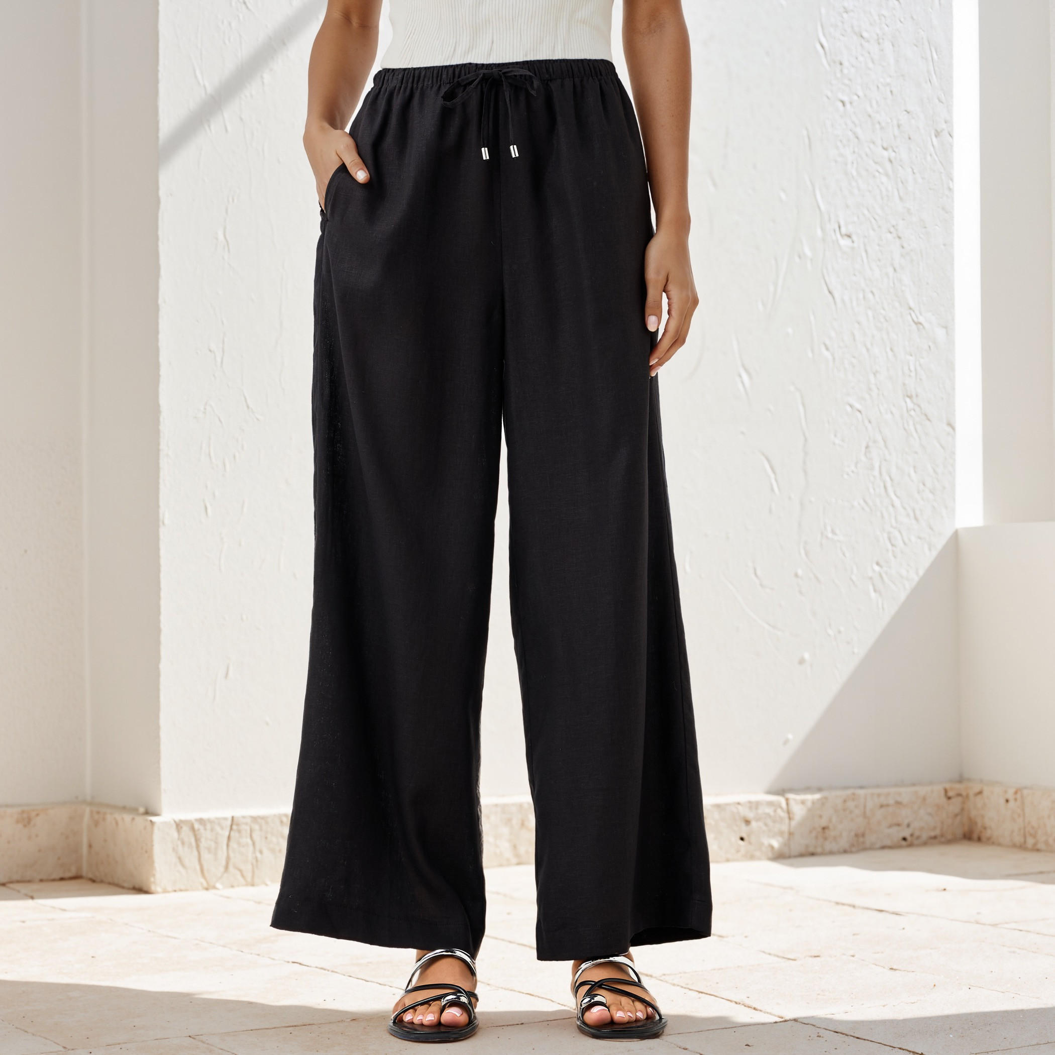 Linen Blend Wide Leg Trousers-women-clothing-bottoms-trousers-image-1