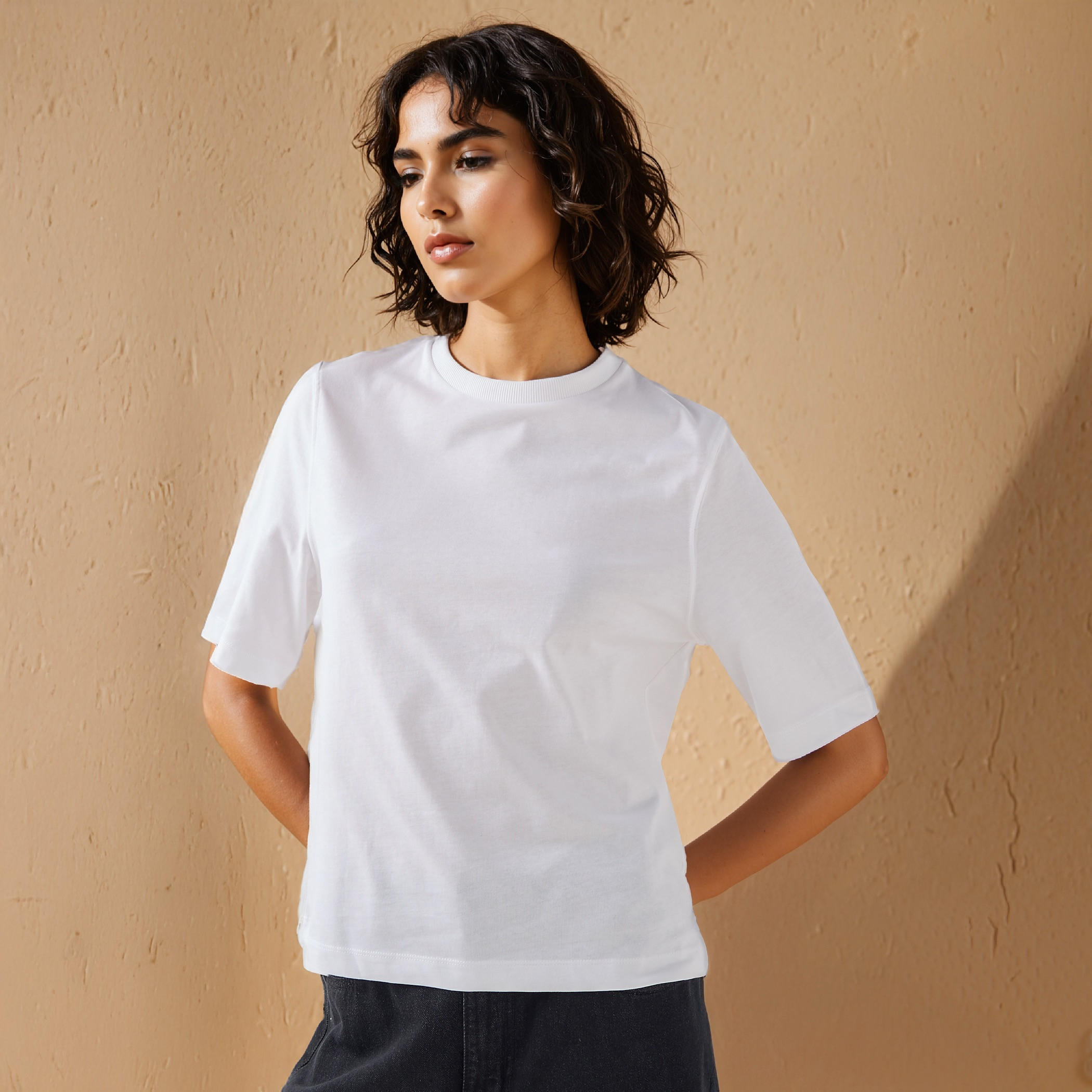 Relaxed Fit Crew Neck Cotton T-shirt-women-clothing-tshirts-image-1