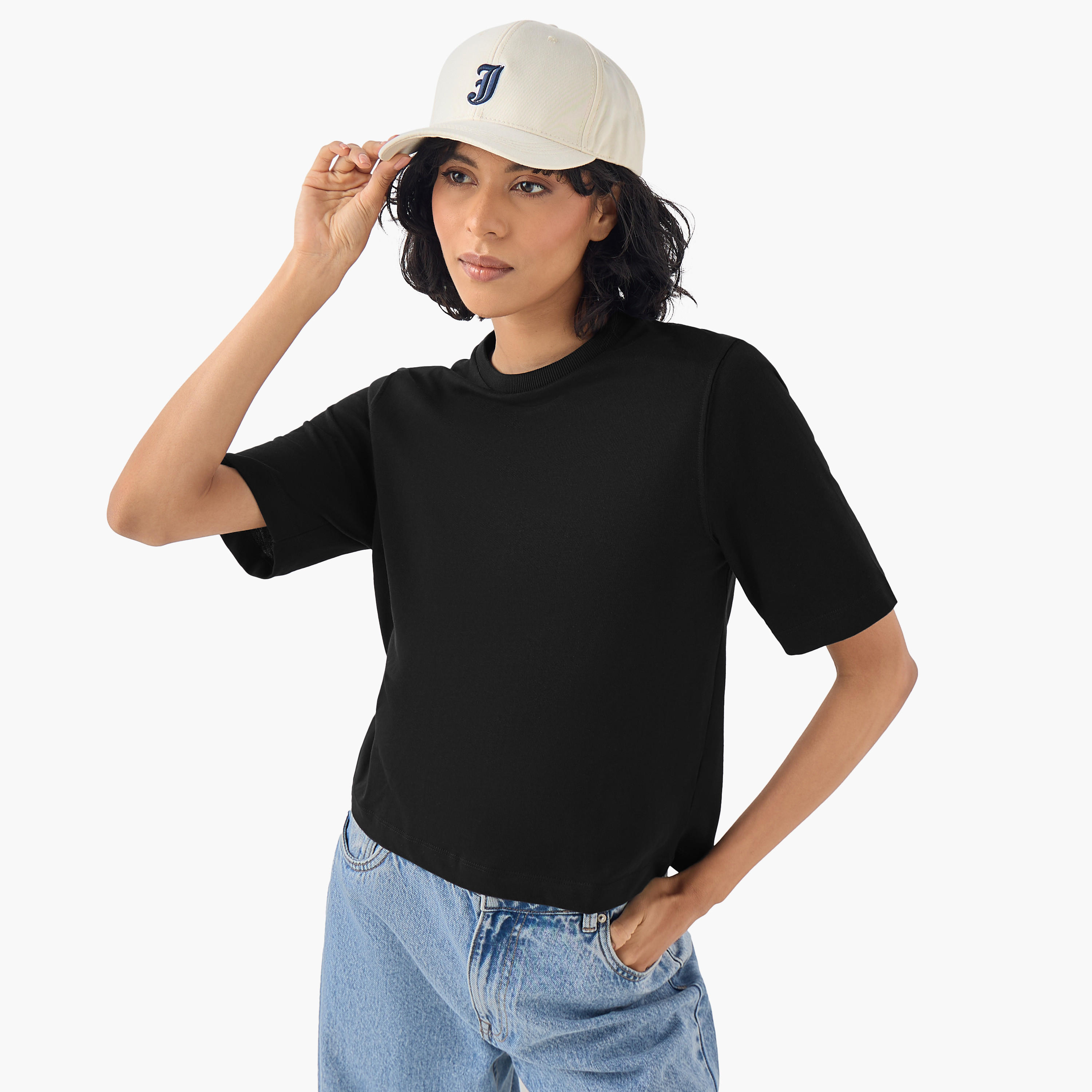 Relaxed Fit Crew Neck Cotton T-shirt-women-clothing-tshirts-image-1