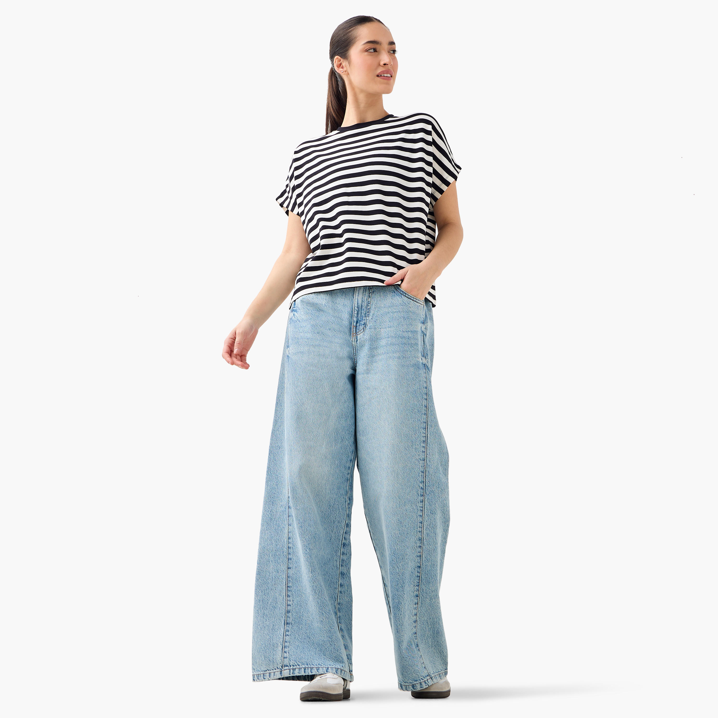 Striped Viscose Crew Neck T-shirt-women-clothing-tshirts-image-3