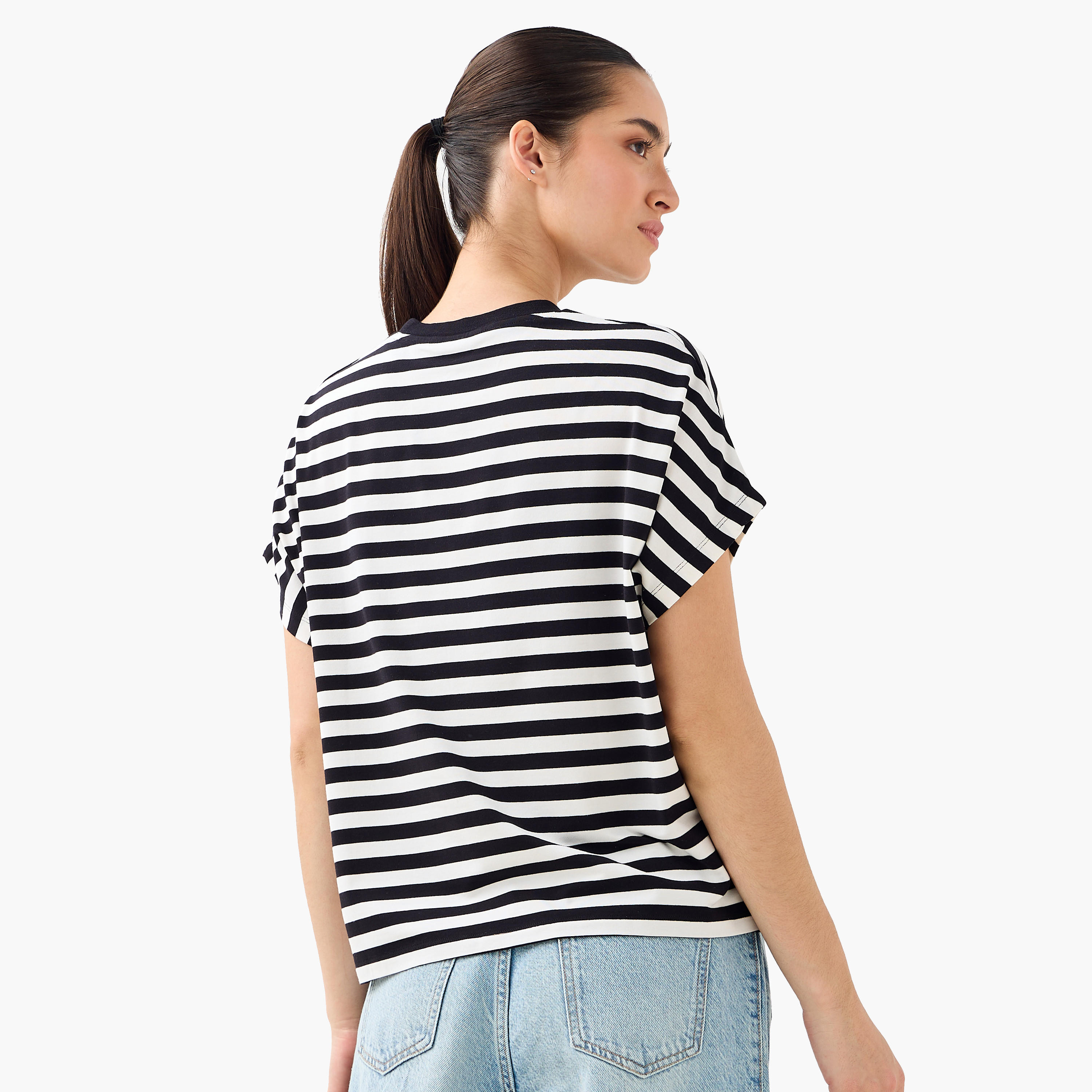 Striped Viscose Crew Neck T-shirt-women-clothing-tshirts-image-4