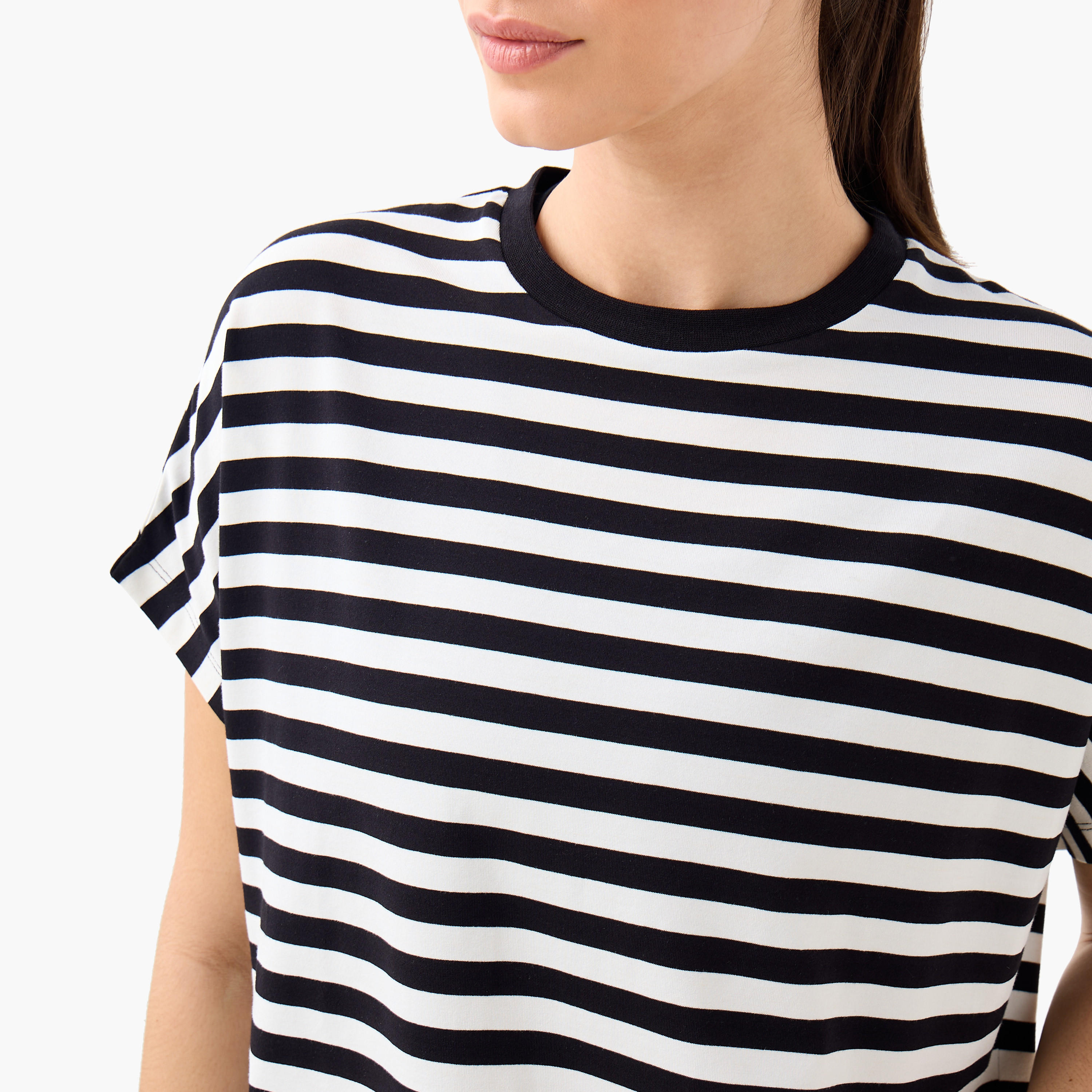 Striped Viscose Crew Neck T-shirt-women-clothing-tshirts-image-5
