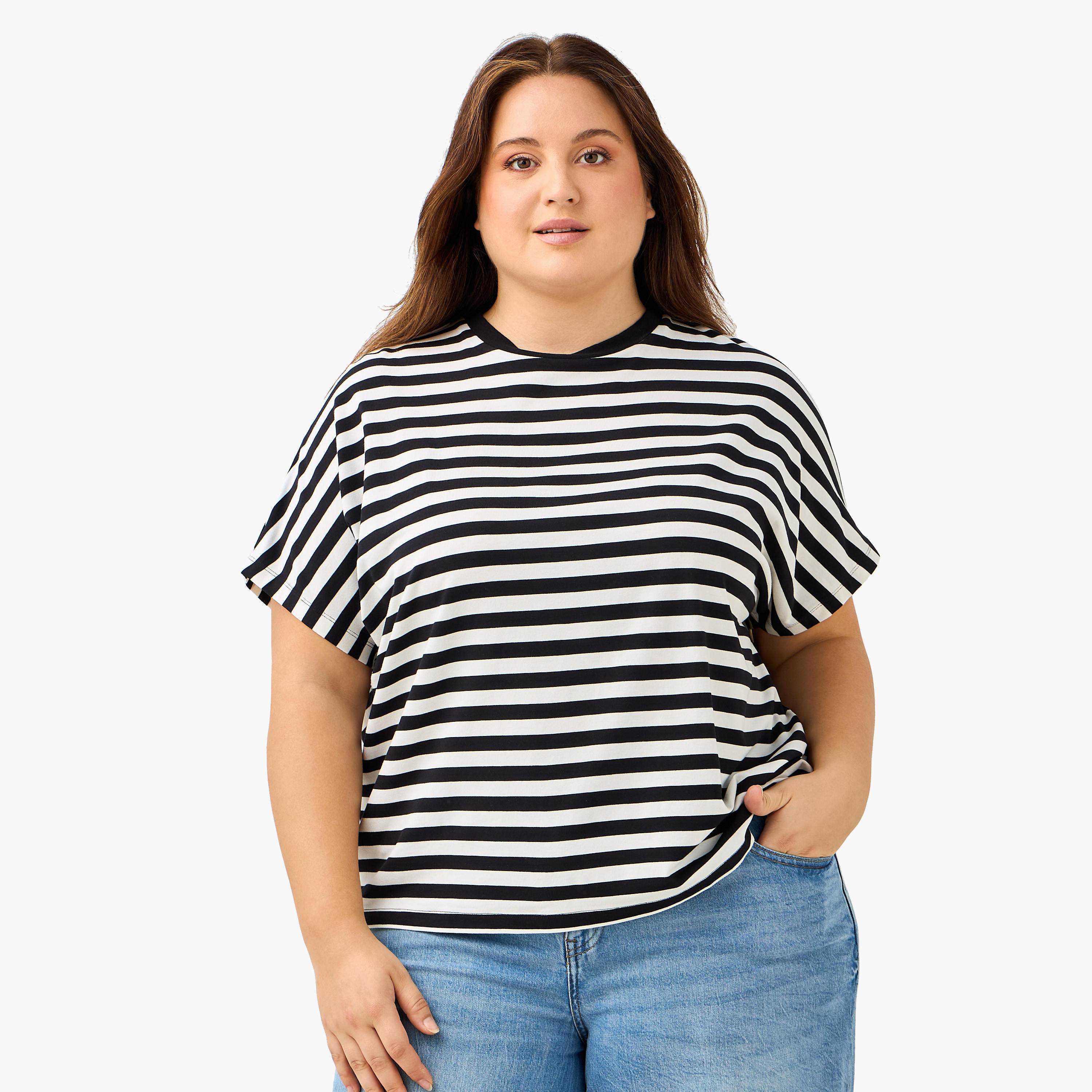 Striped Viscose Crew Neck T-shirt-women-clothing-tshirts-image-2