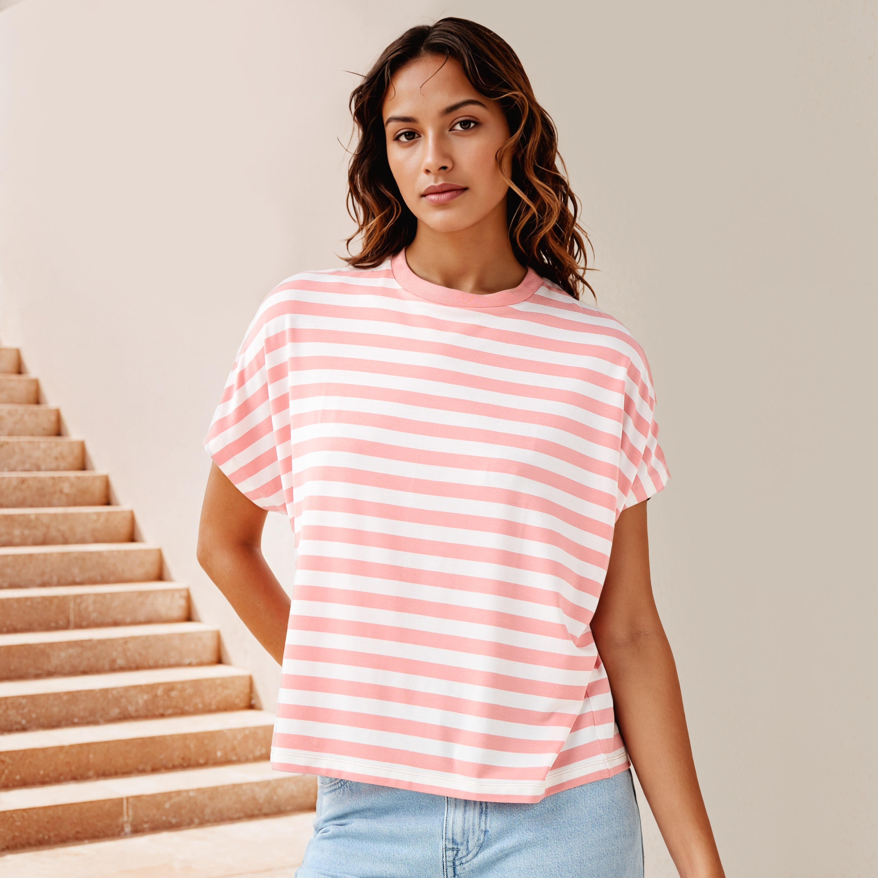 Striped Viscose Crew Neck T-shirt-women-clothing-tshirts-image-1
