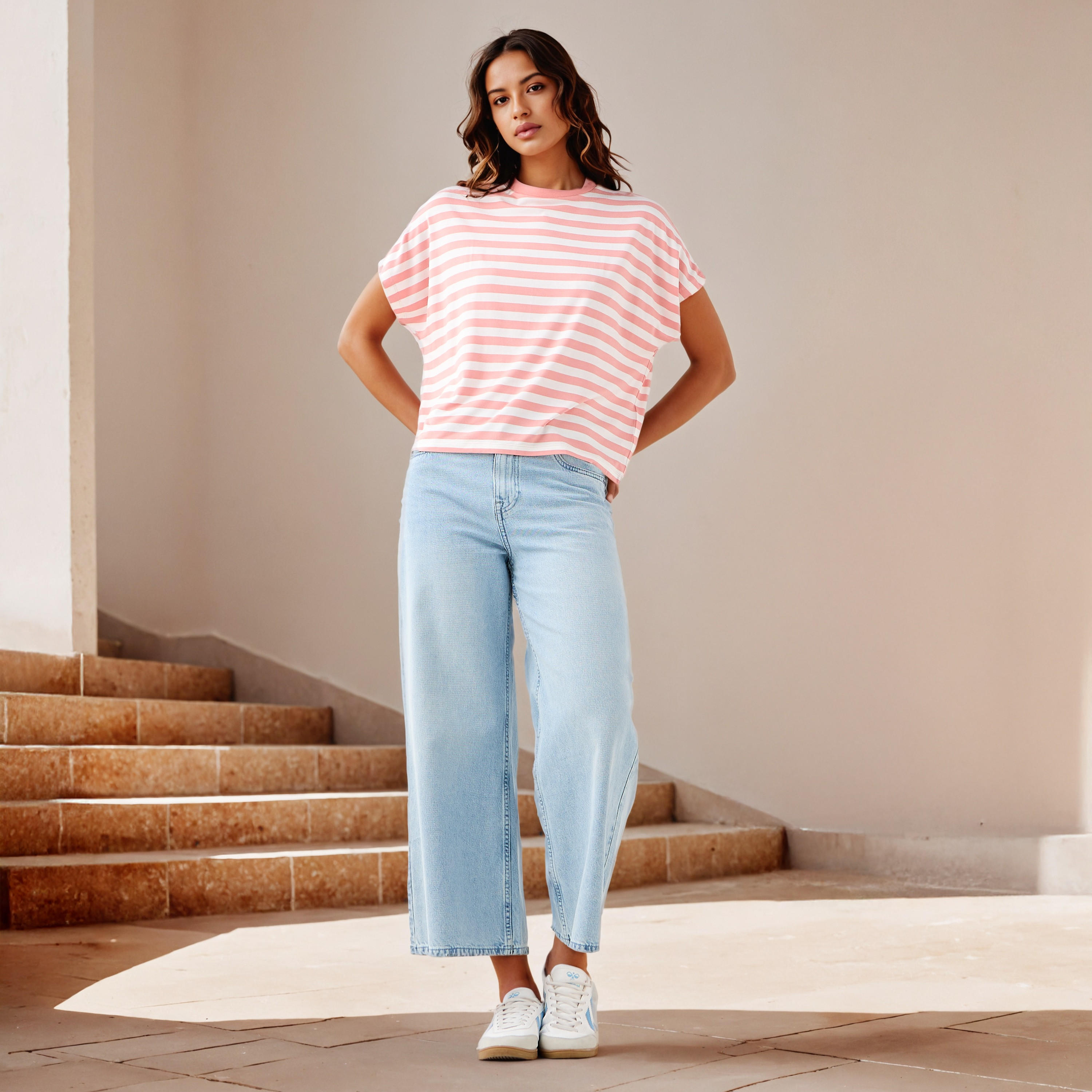 Striped Viscose Crew Neck T-shirt-women-clothing-tshirts-image-2