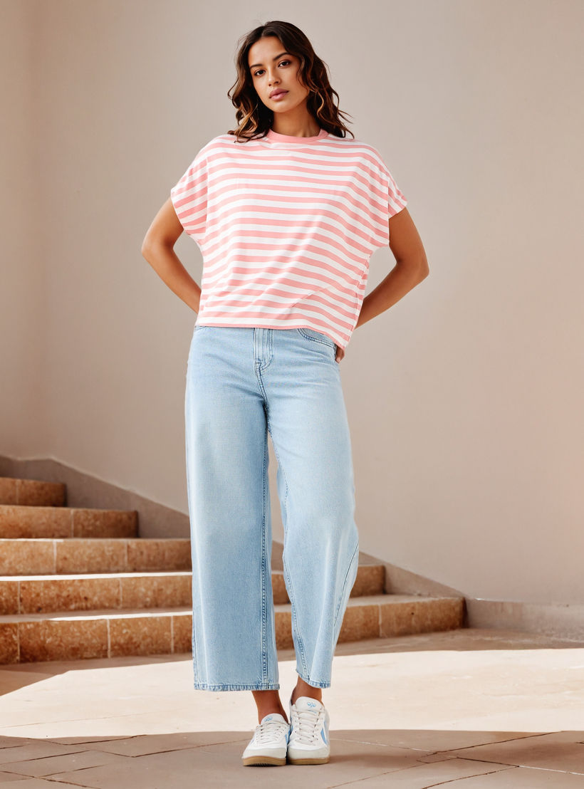 Striped Viscose Crew Neck T-shirt-women-clothing-tshirts-image-2