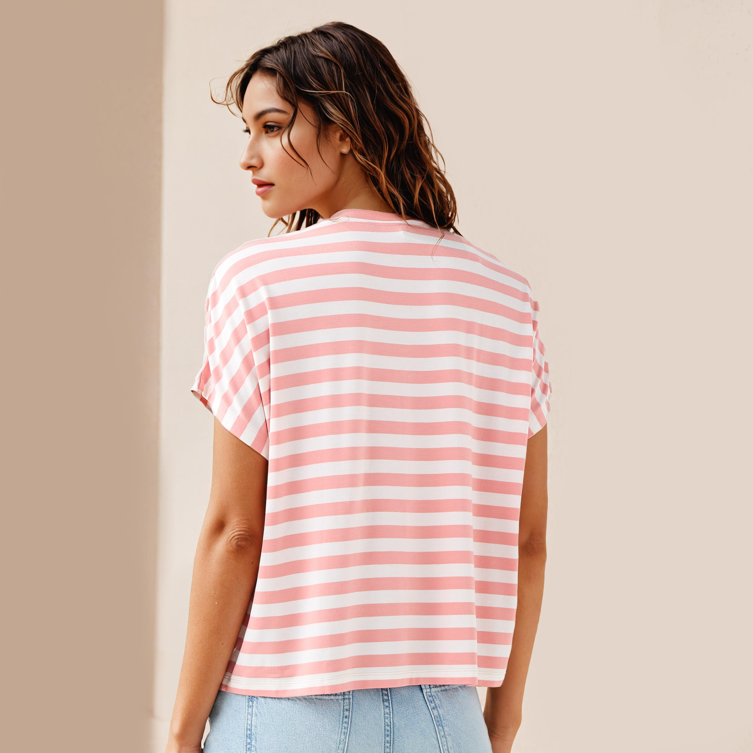 Striped Viscose Crew Neck T-shirt-women-clothing-tshirts-image-3