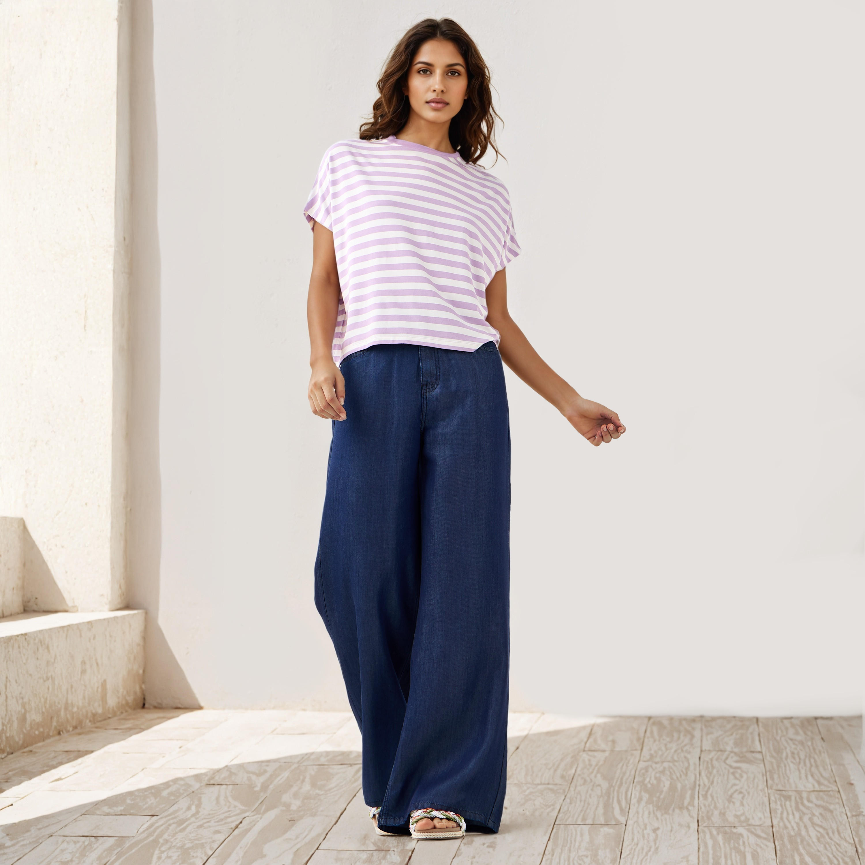 Striped Viscose Crew Neck T-shirt-women-clothing-tshirts-image-2
