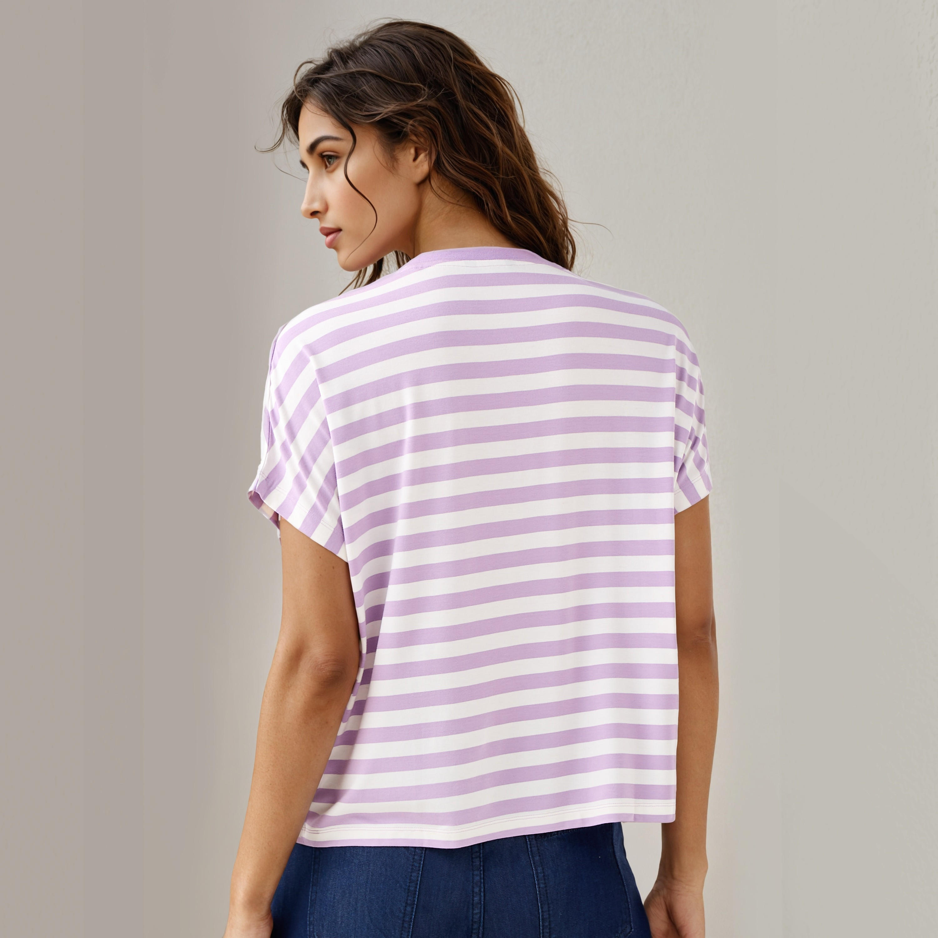 Striped Viscose Crew Neck T-shirt-women-clothing-tshirts-image-3