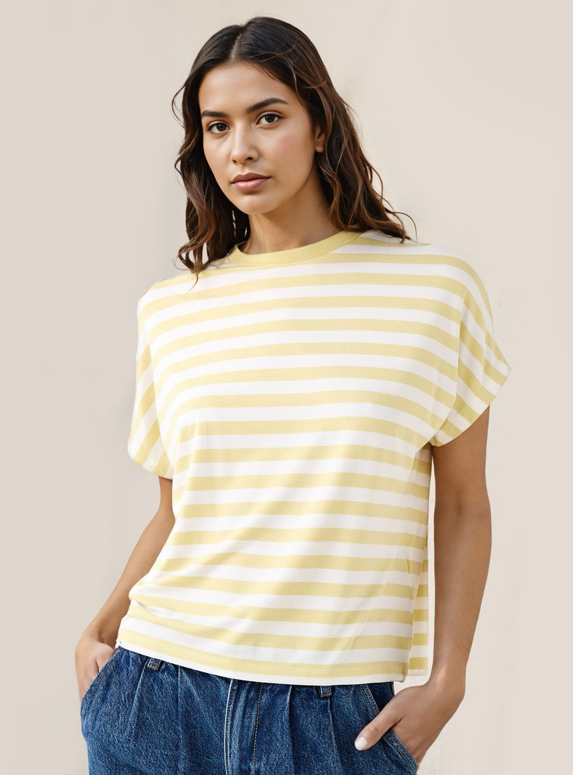 Striped Viscose Crew Neck T-shirt-women-clothing-tshirts-image-1