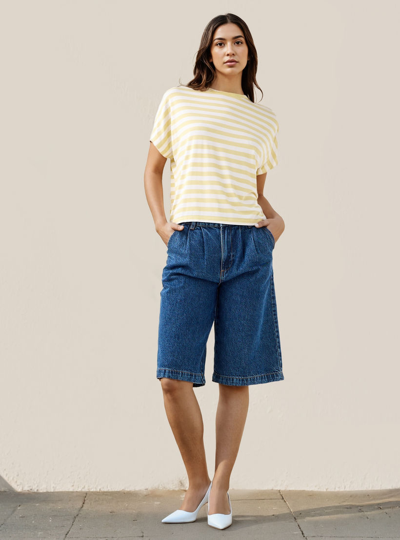 Striped Viscose Crew Neck T-shirt-women-clothing-tshirts-image-2