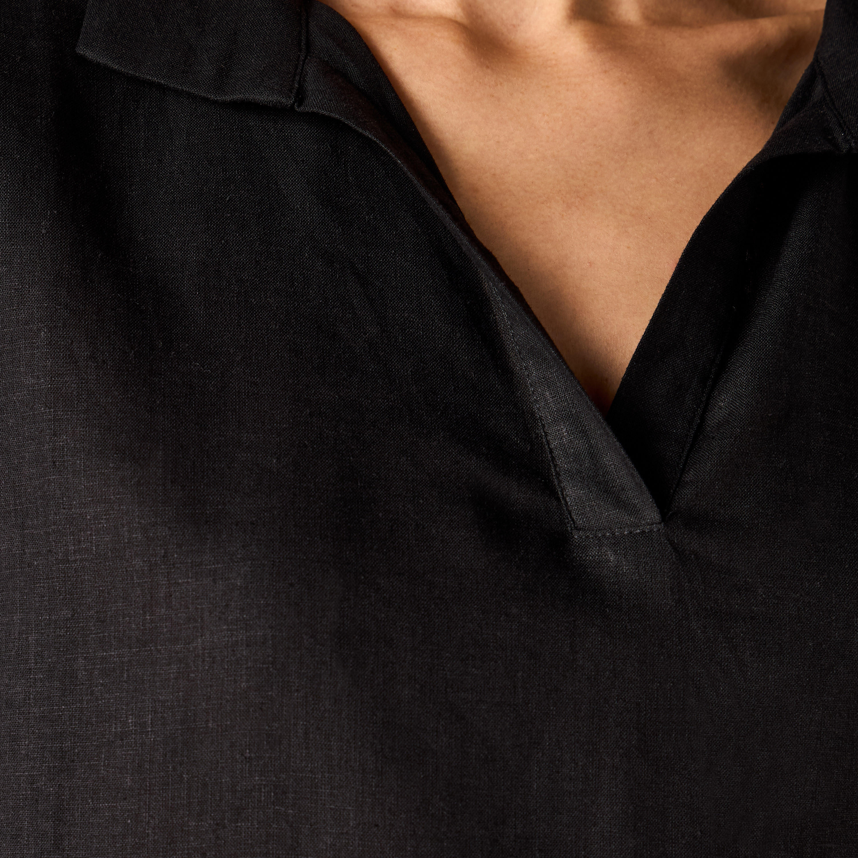 بلوزة مزيج الكتان بقصة عادية وياقة وأكمام ممتدة-women-clothing-shirtsandblouses-blouses-image-1