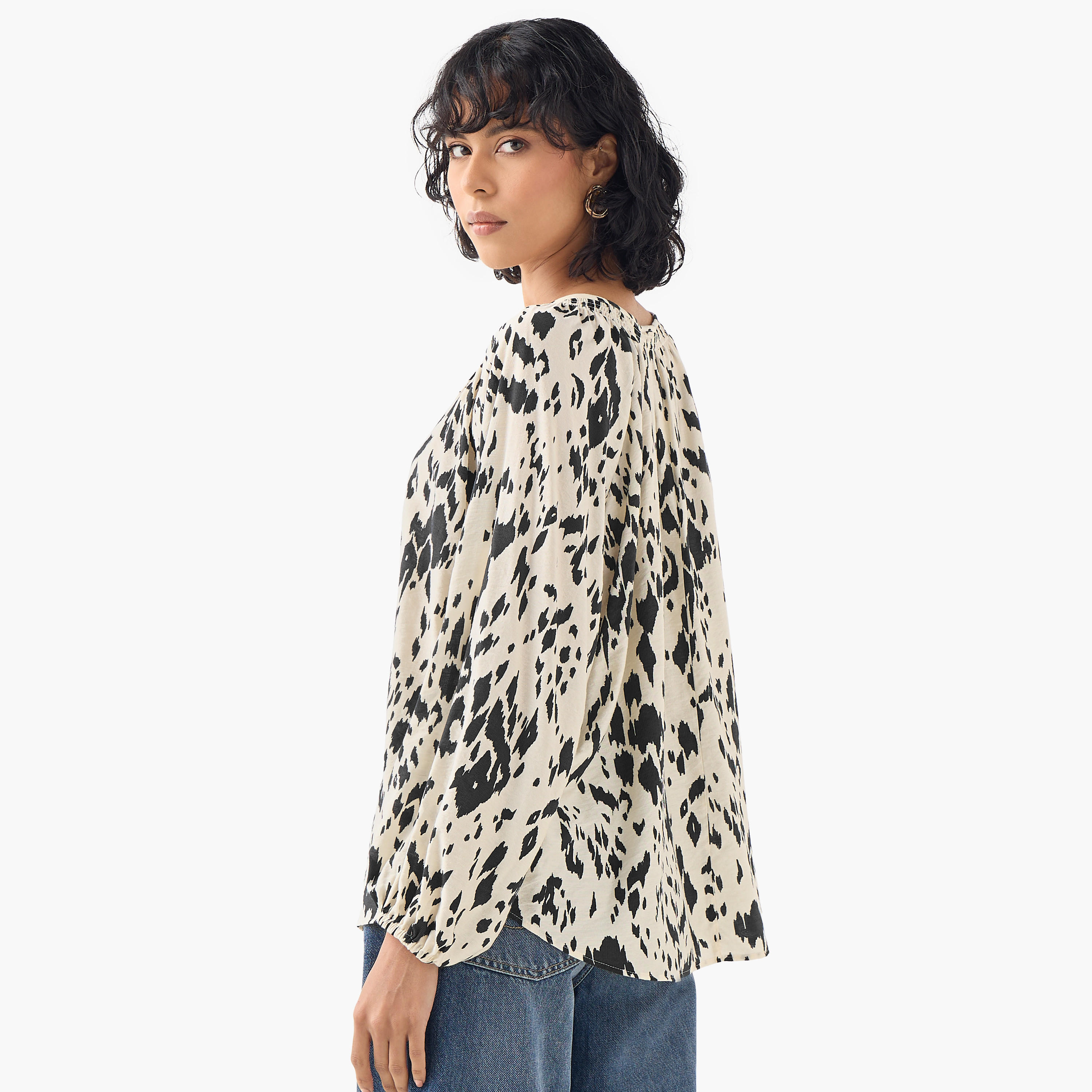 Printed Top with Neck Rouching and Tie-Up-women-clothing-shirtsandblouses-blouses-image-3