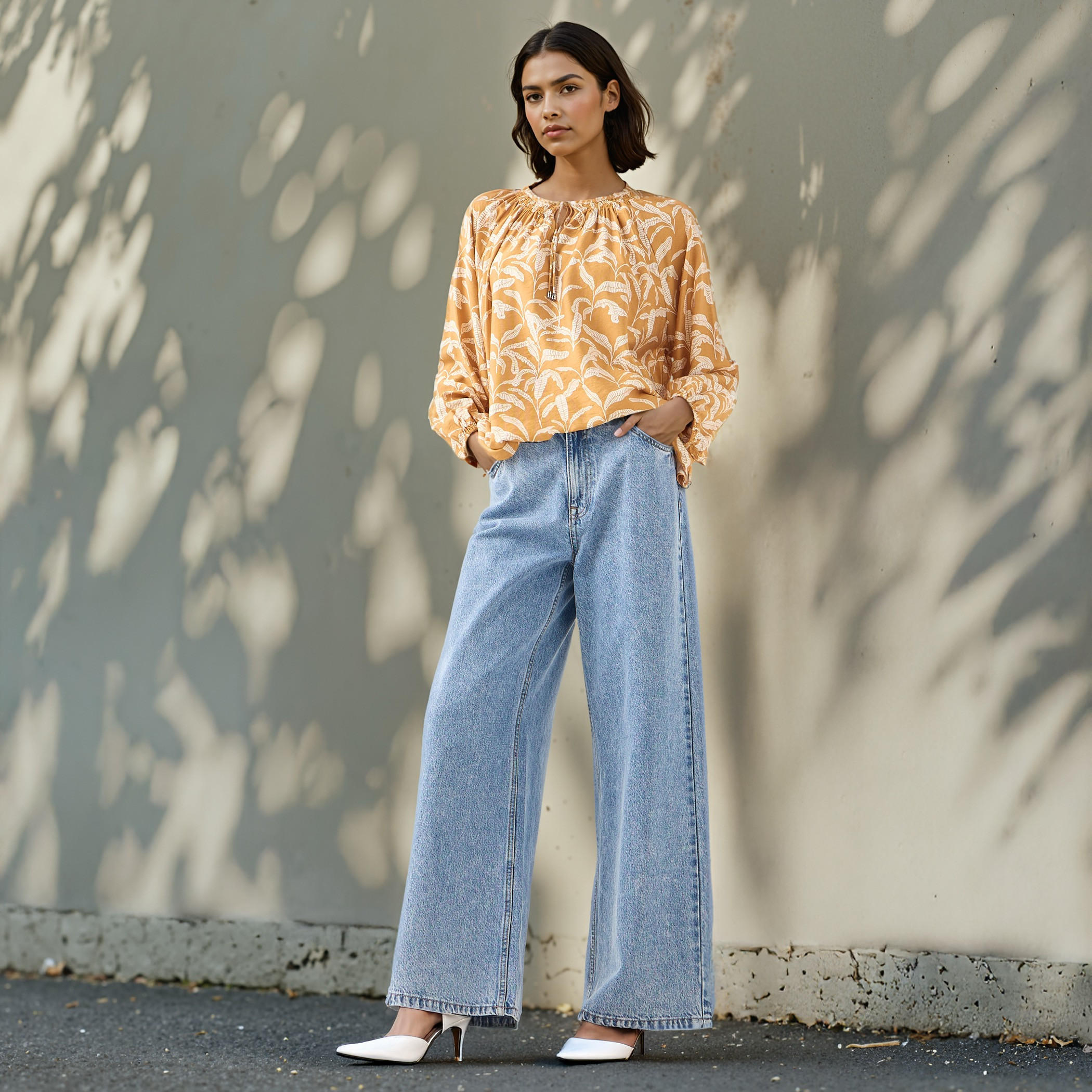 Printed Top with Neck Rouching and Tie-Up-women-clothing-shirtsandblouses-blouses-image-2