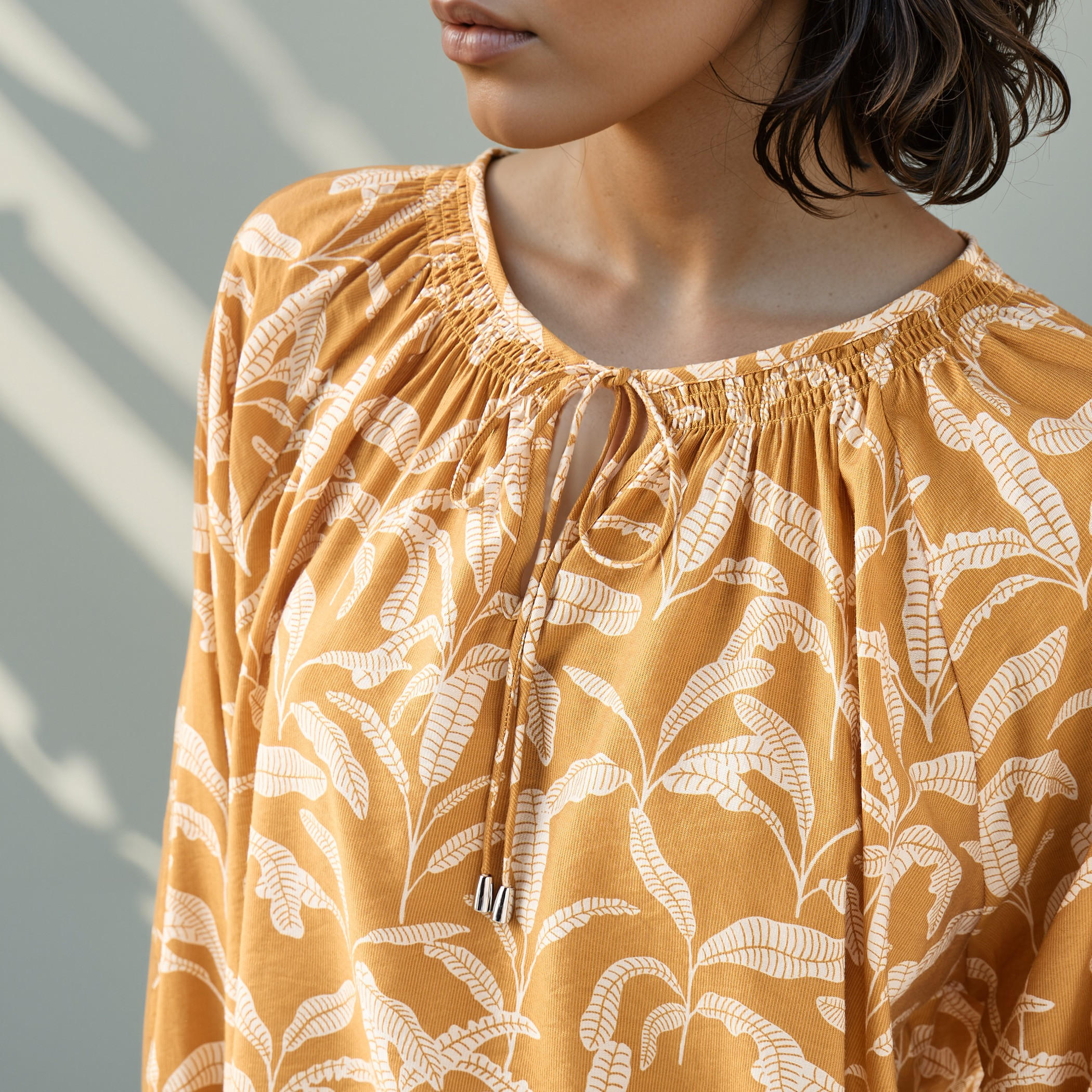 Printed Top with Neck Rouching and Tie-Up-women-clothing-shirtsandblouses-blouses-image-4