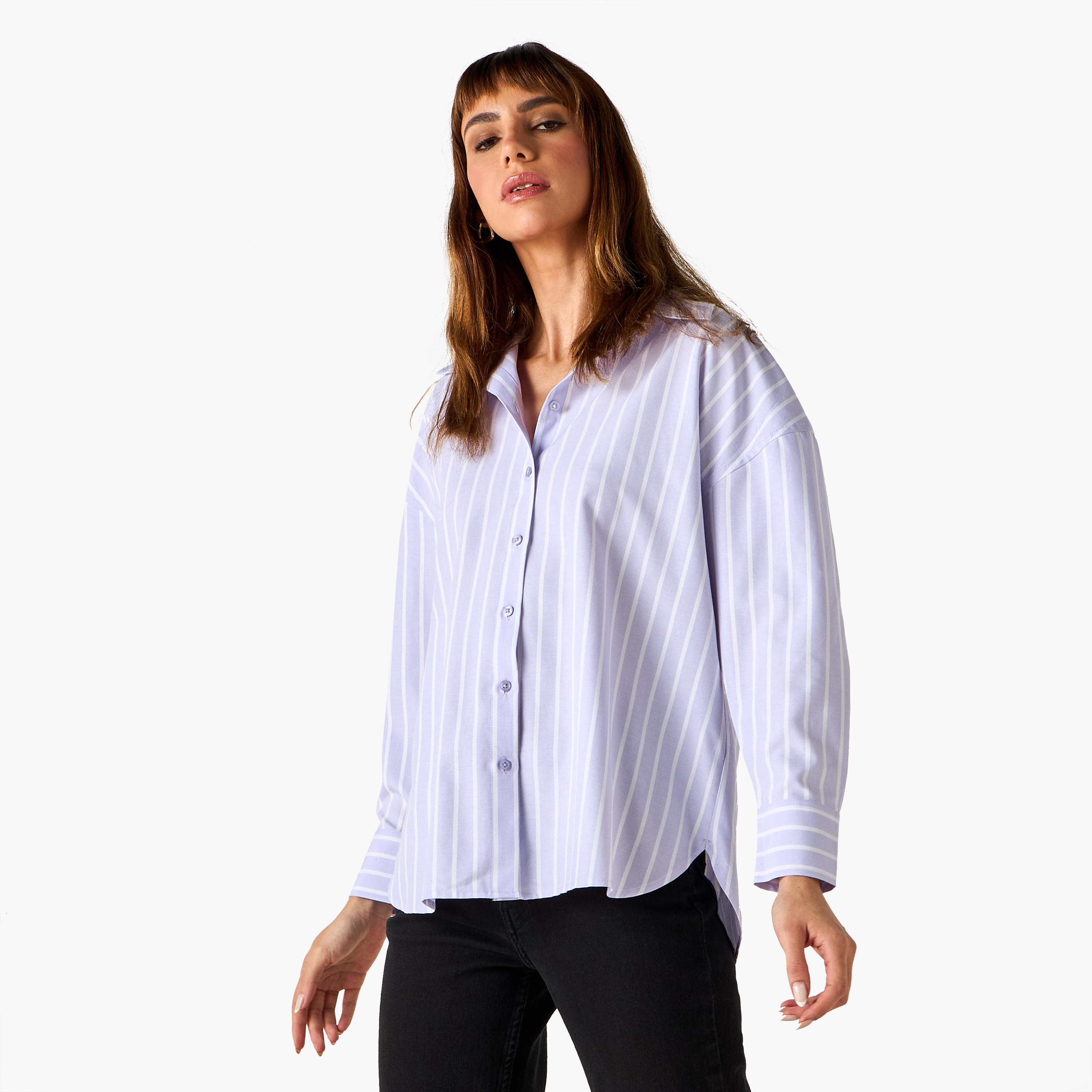 Regular Fit Striped Oxford Shirt-women-clothing-shirtsandblouses-shirts-image-1