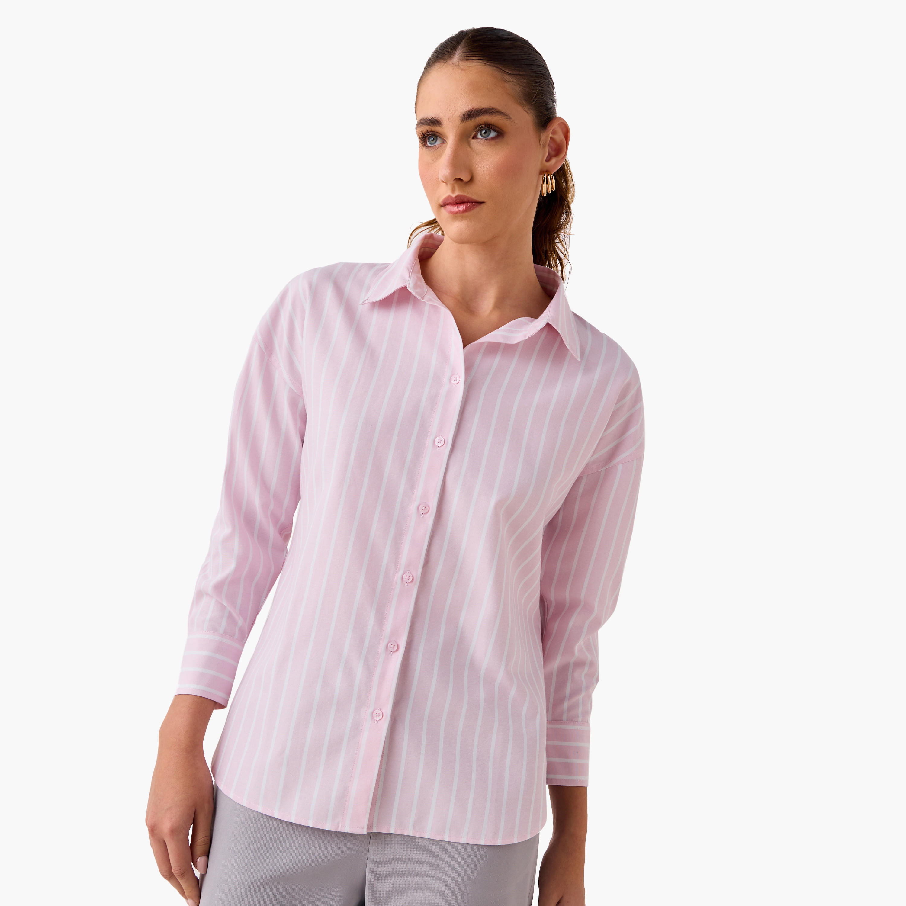 Regular Fit Striped Oxford Shirt-women-clothing-shirtsandblouses-shirts-image-1