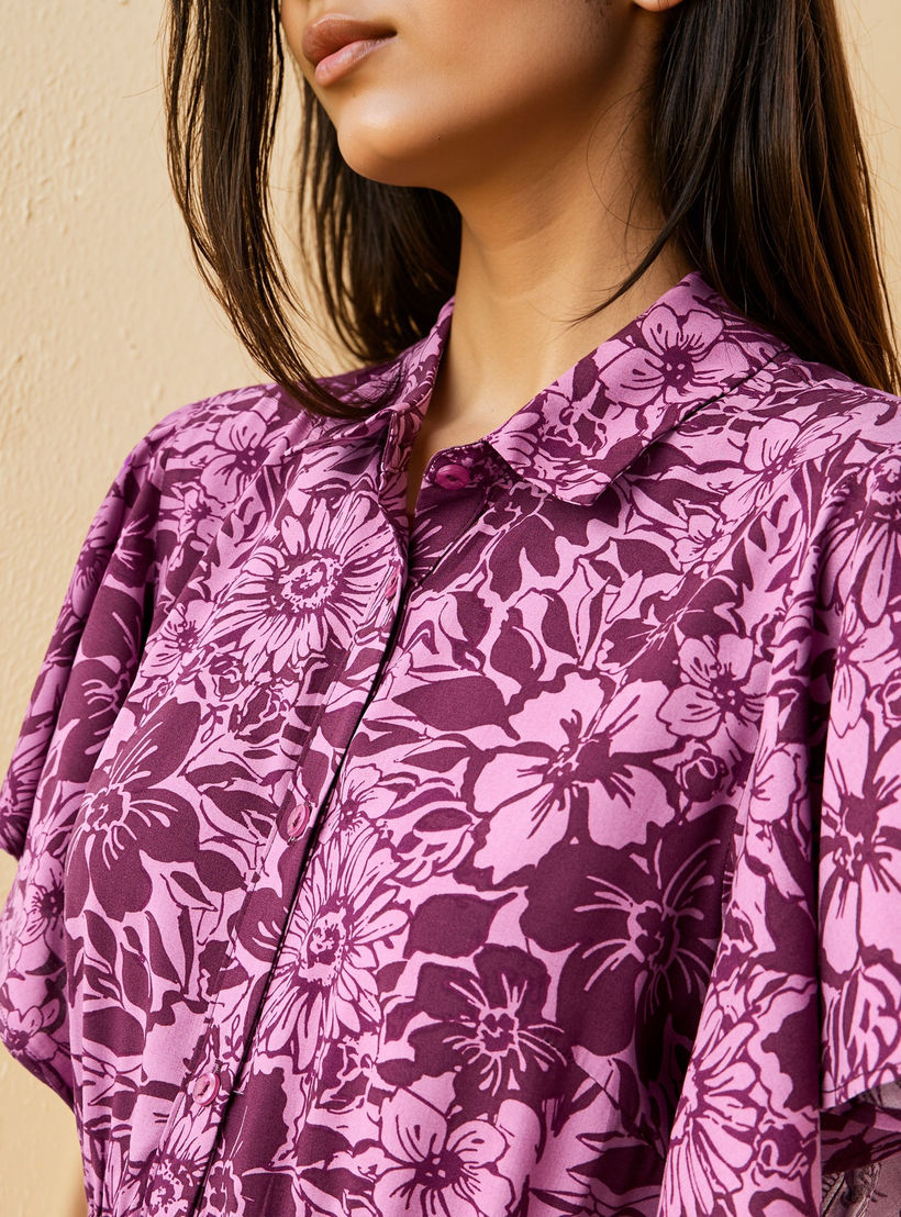 فستان قميص رايون ميدي بأكمام واسعة وطبعات زهرية-women-clothing-dresses-image-4