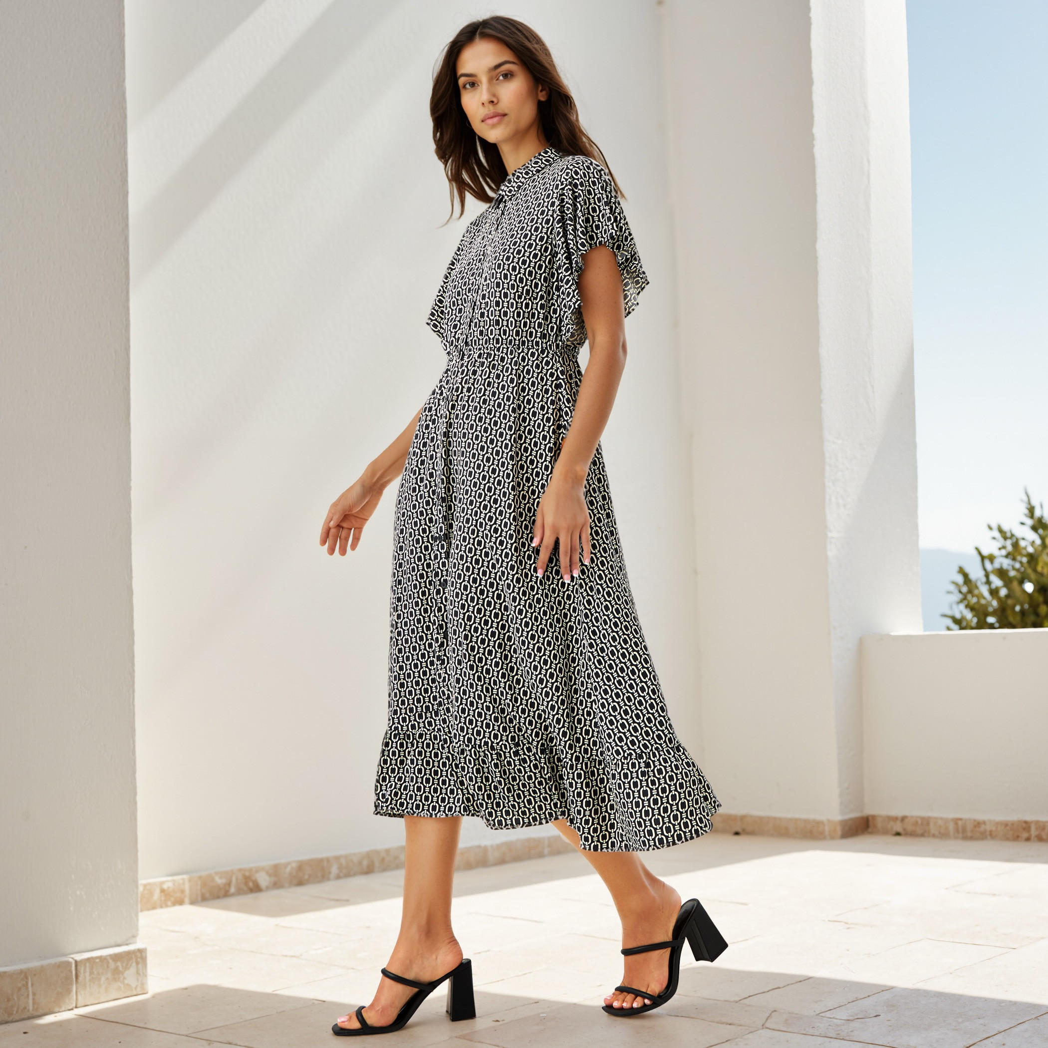 Printed Midi Shirt Rayon Dress with Flutter Sleeves-women-clothing-dresses-image-2